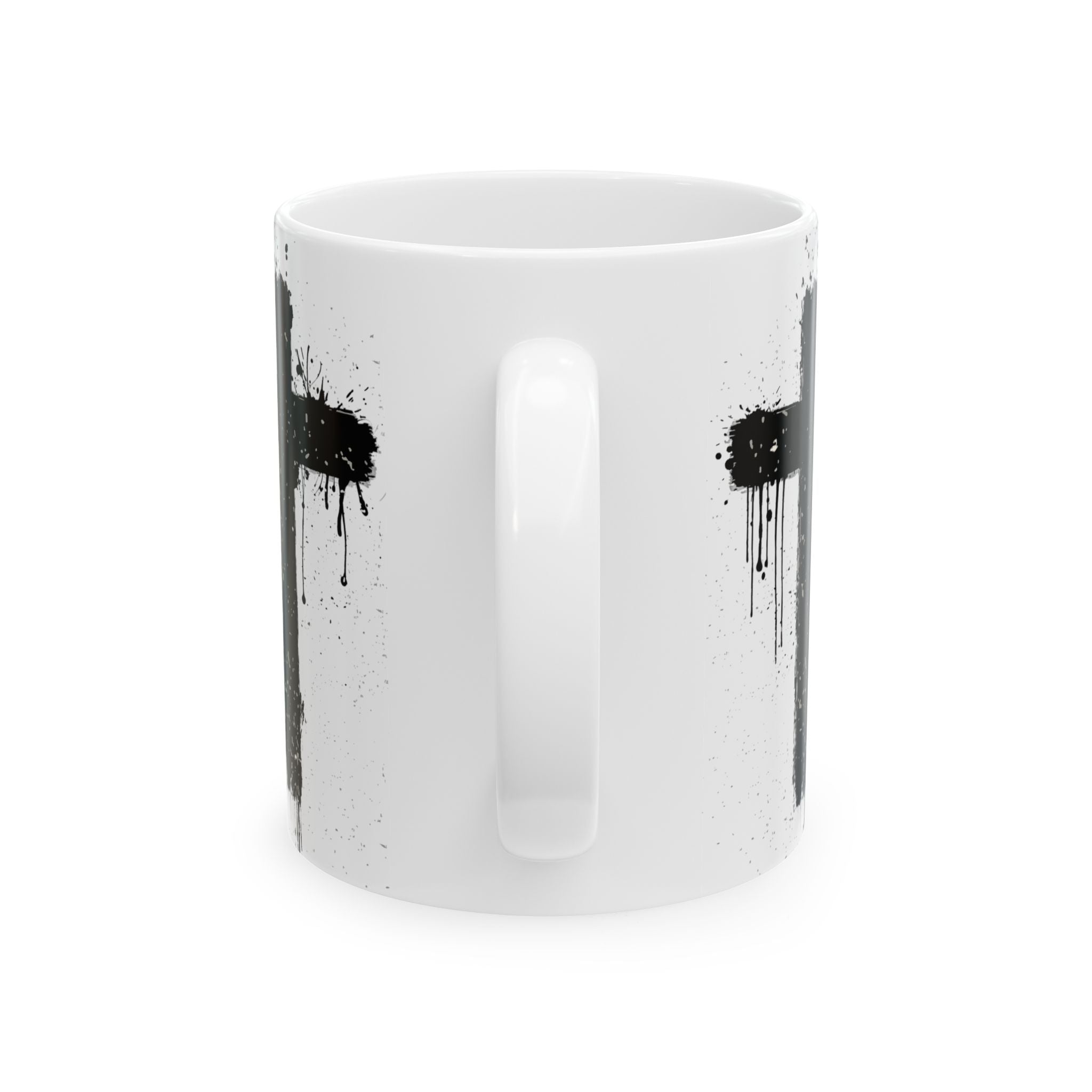 Grunge Black Cross Ceramic Mug – Gothic Christian Coffee Cup (11oz/15oz)