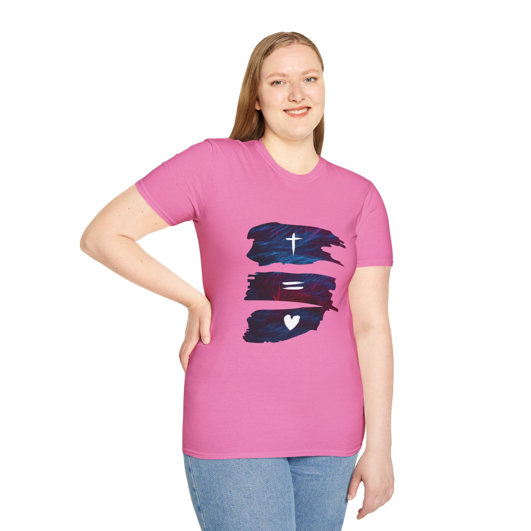 Cross, Equals, Heart shirt | Christian faith brushstroke design T-Shirt