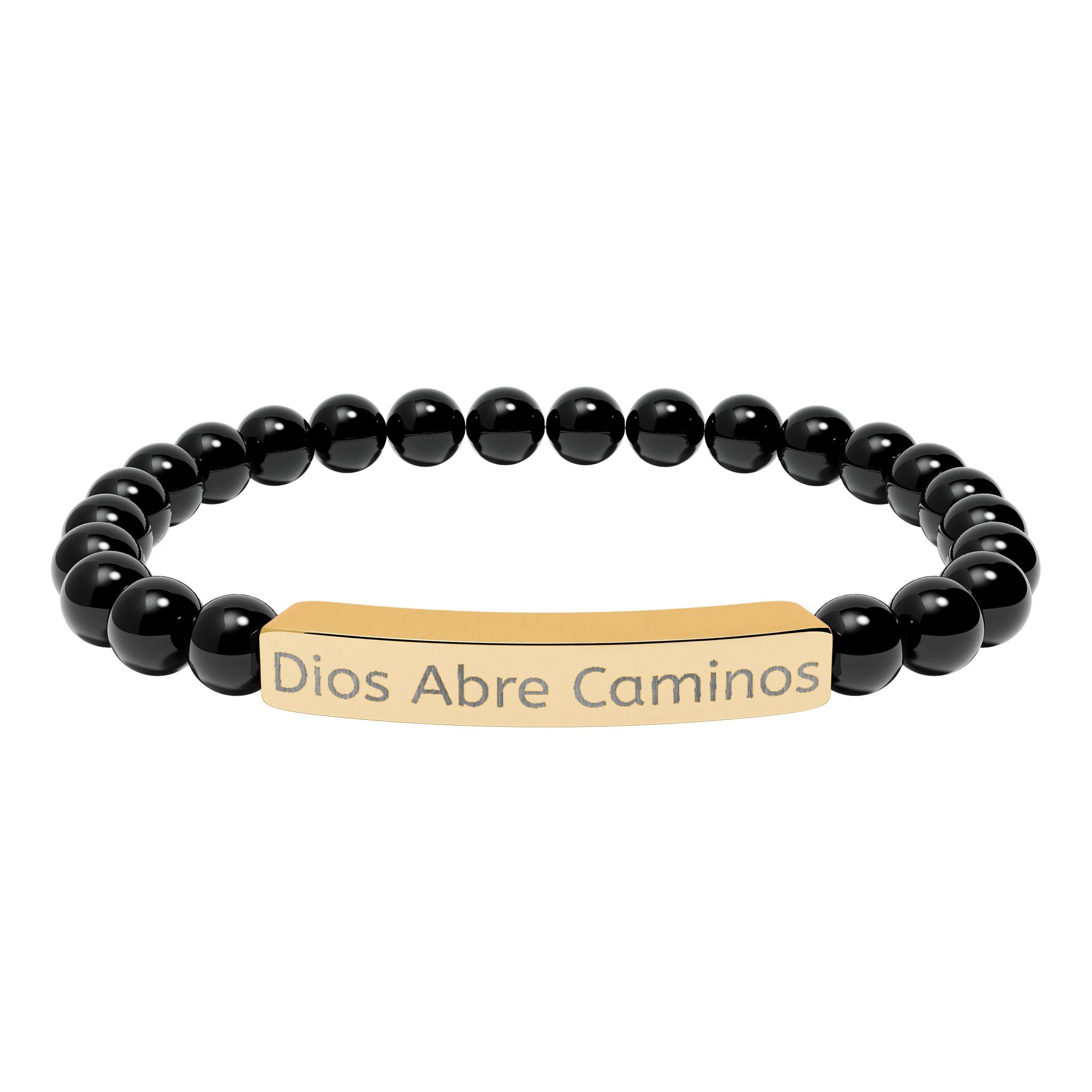 Engraved Natural Stone Stretch Bracelet — "Dios Abre Caminos" Inspirational Bar