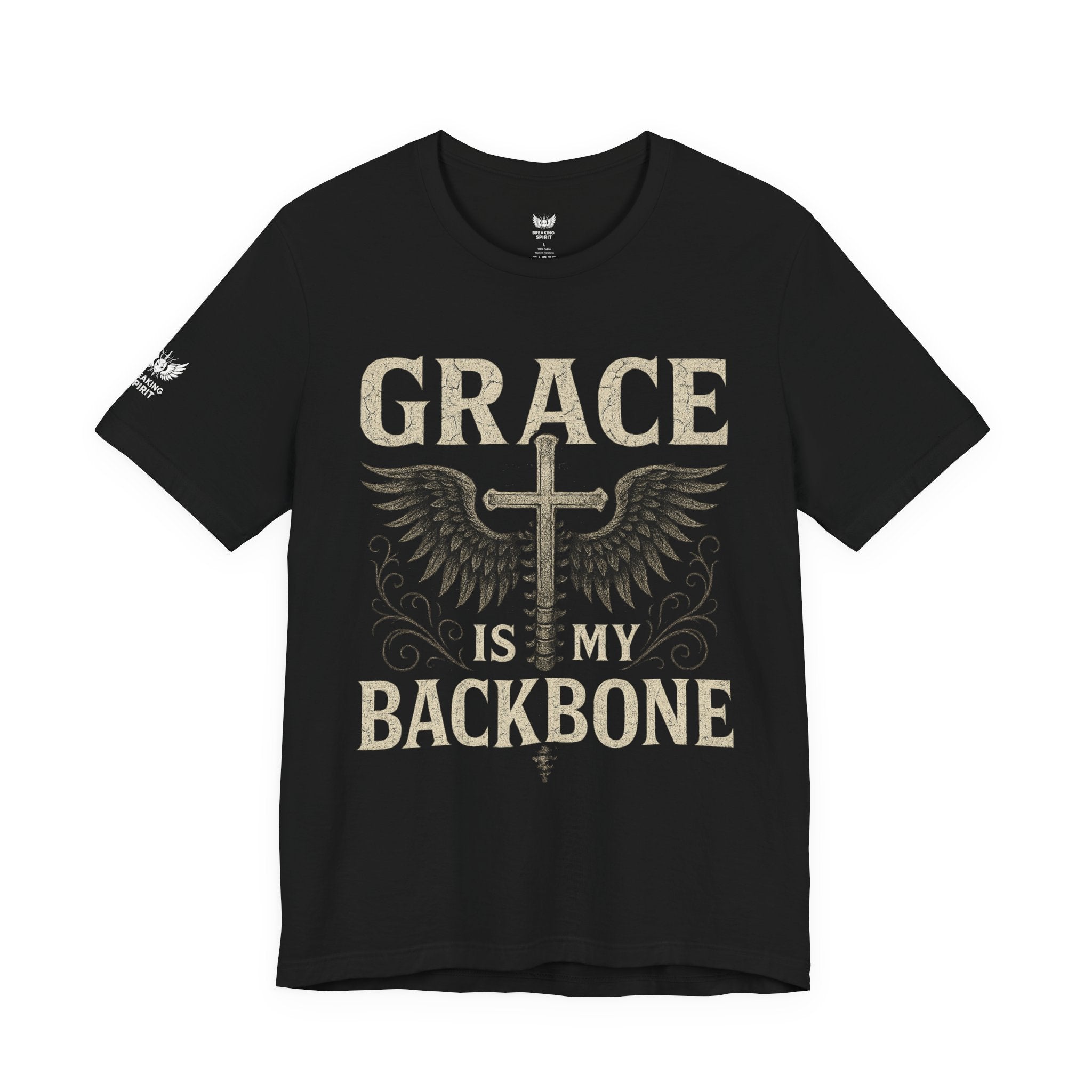 Camiseta "La gracia es mi soporte" | Camiseta de fe cristiana, Cruz vertical desgastada