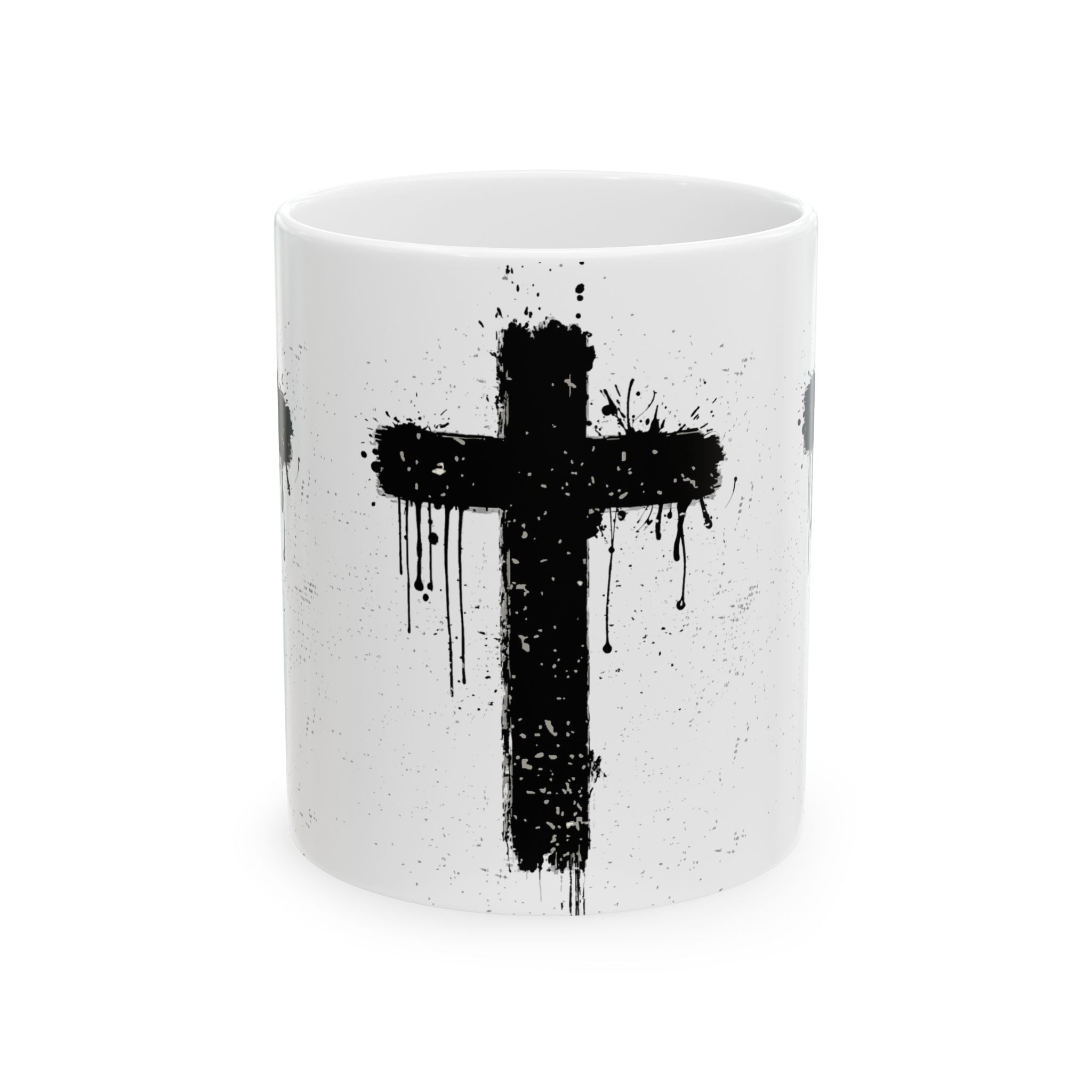 Grunge Black Cross Ceramic Mug – Gothic Christian Coffee Cup (11oz/15oz)