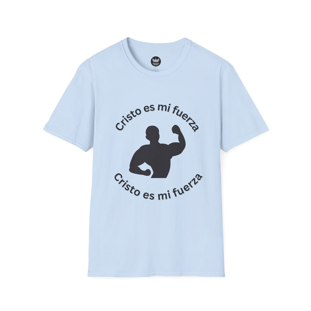 Camiseta Cristo Es Mi Fuerza — Camiseta cristiana en español con silueta de hombre fuerte