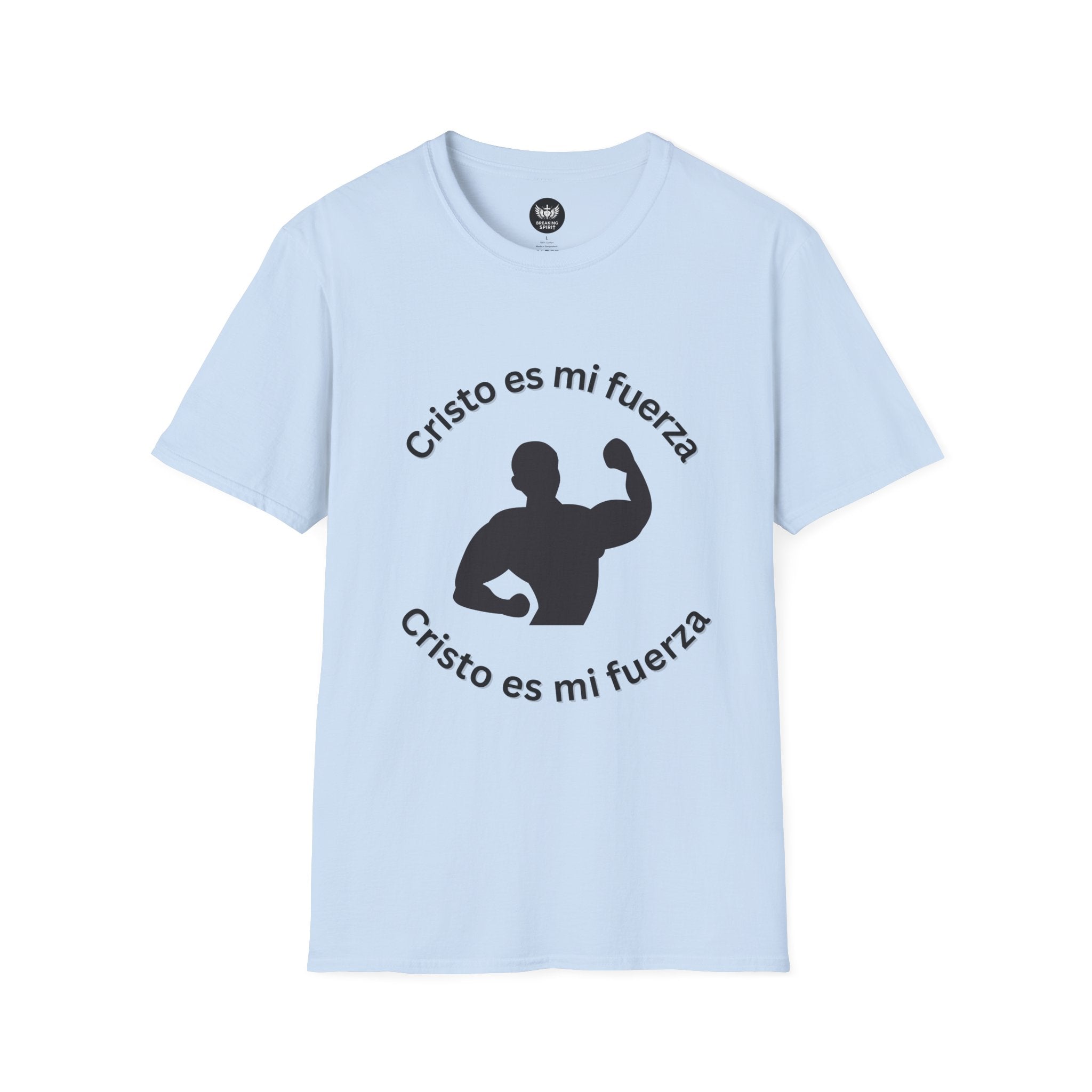 Cristo Es Mi Fuerza Tee — Spanish Christian Faith T-Shirt with Strongman Silhouette