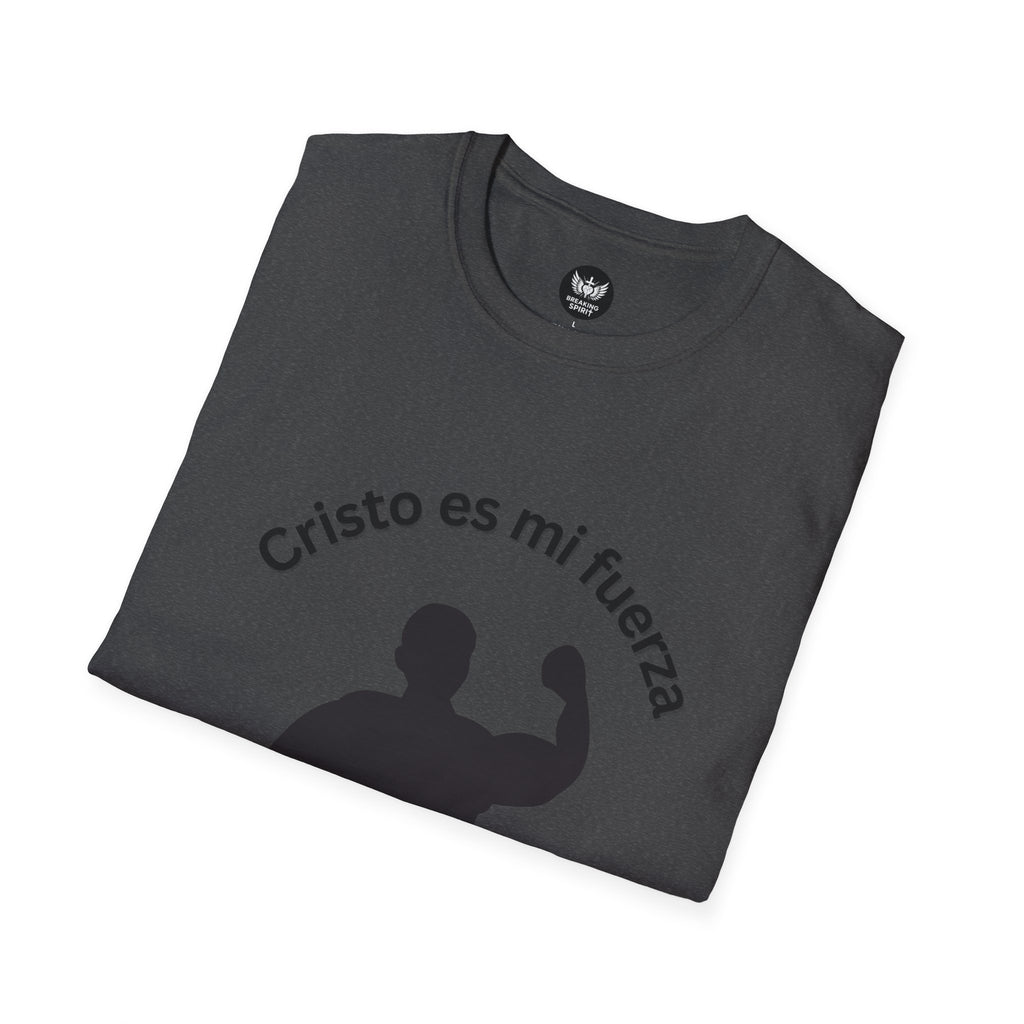 Camiseta Cristo Es Mi Fuerza — Camiseta cristiana en español con silueta de hombre fuerte