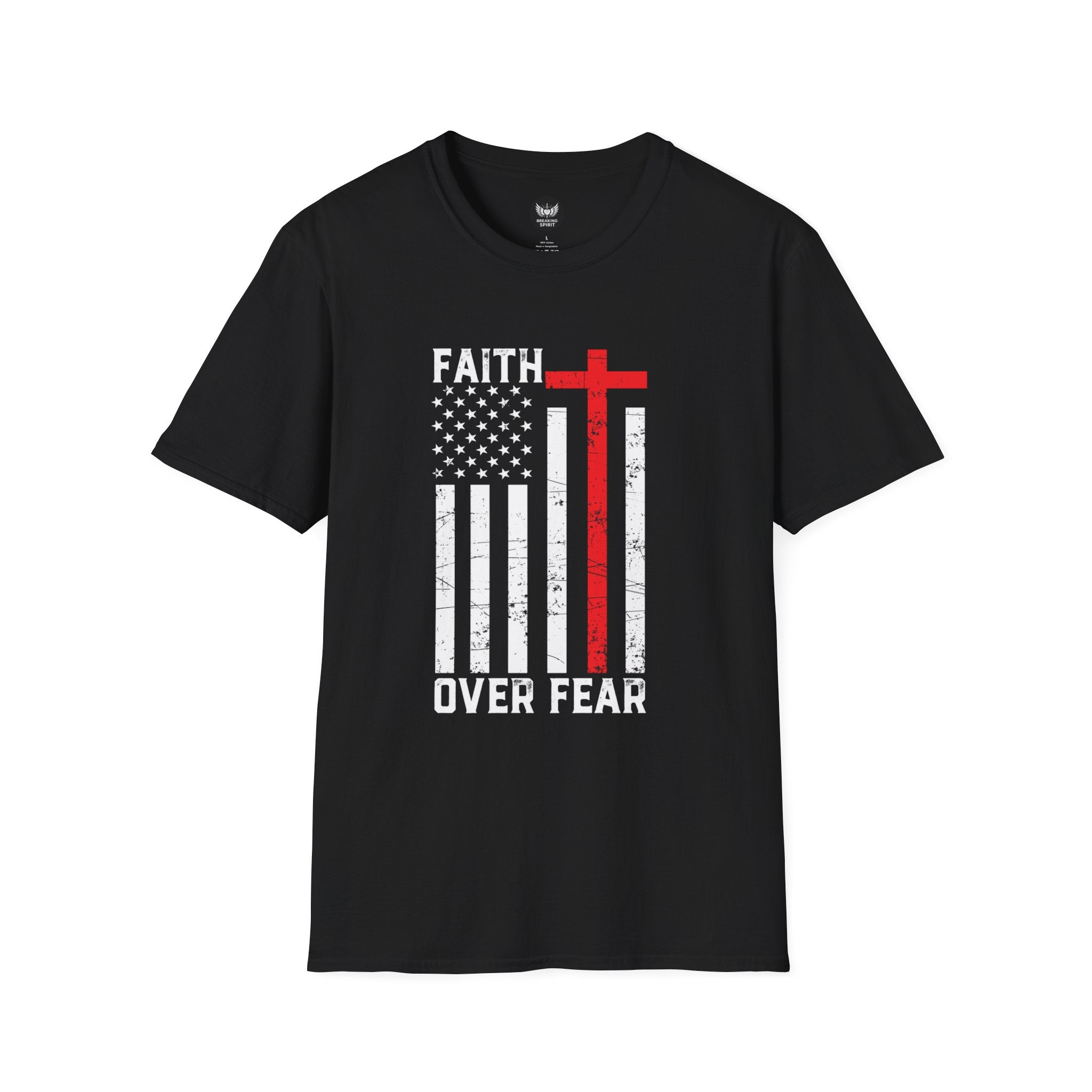 Faith Over Fear T-Shirt — American Flag Cross Christian Graphic Tee