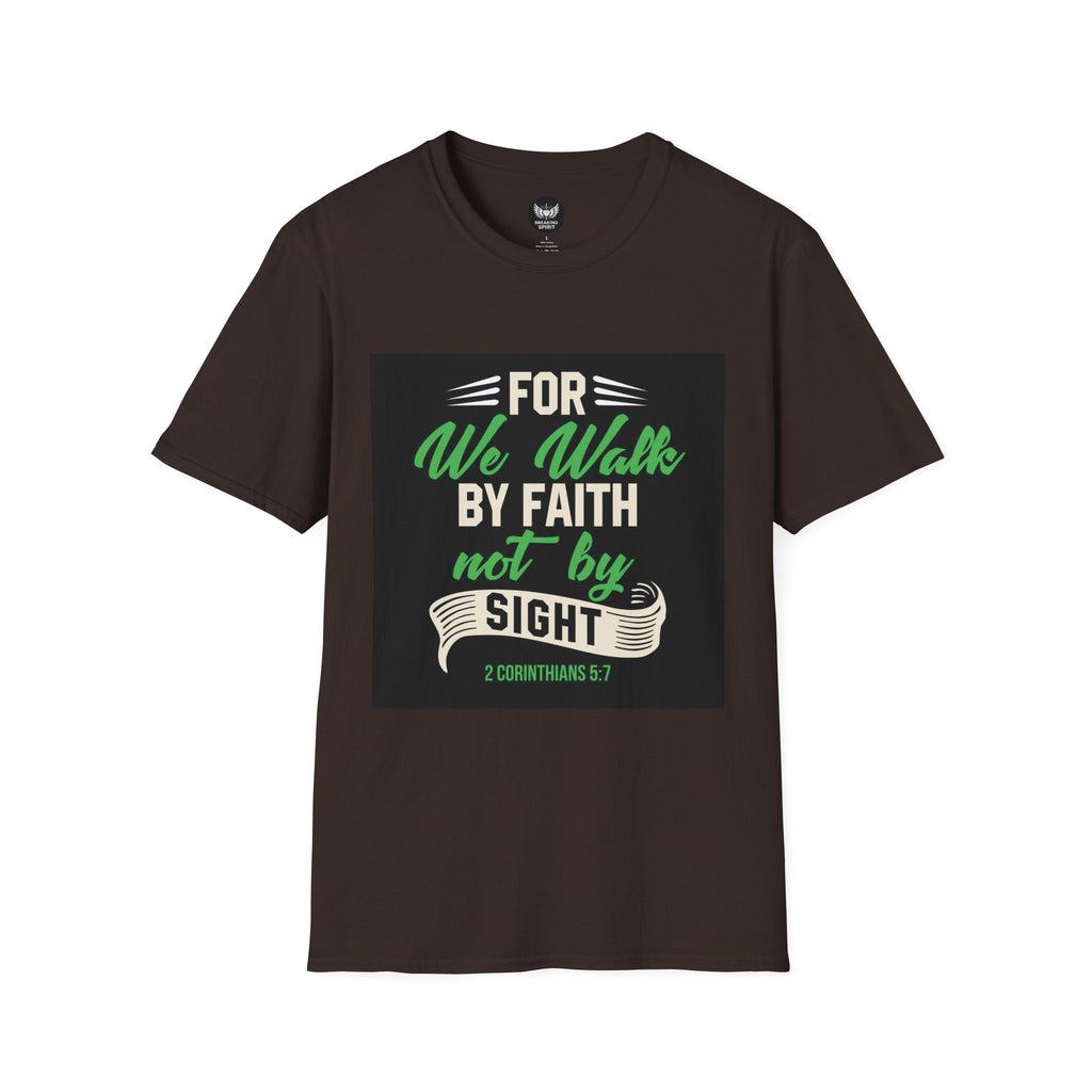 Camiseta de fe — Camiseta gráfica cristiana "Porque por fe andamos, no por vista"