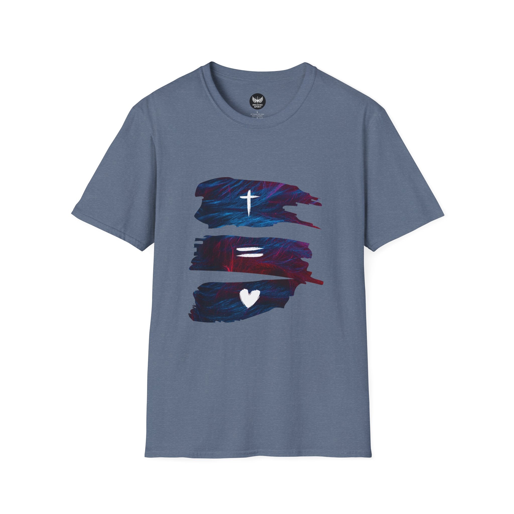 Cross, Equals, Heart shirt | Christian faith brushstroke design T-Shirt