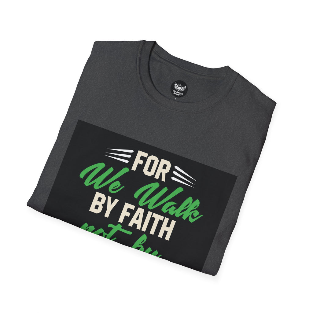 Camiseta de fe — Camiseta gráfica cristiana "Porque por fe andamos, no por vista"