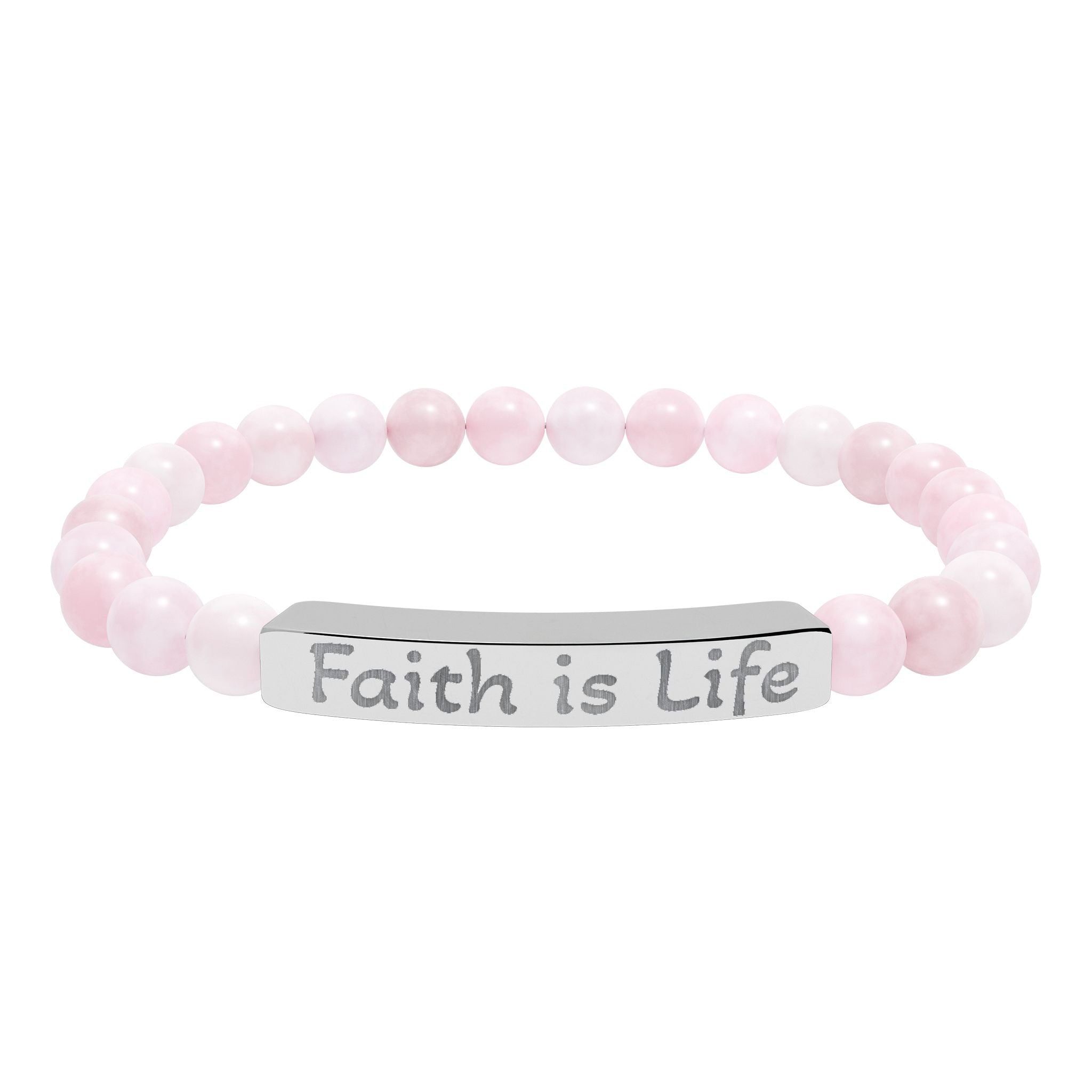 Faith is Life natural stone stretch bracelet | engraved bar bracelet
