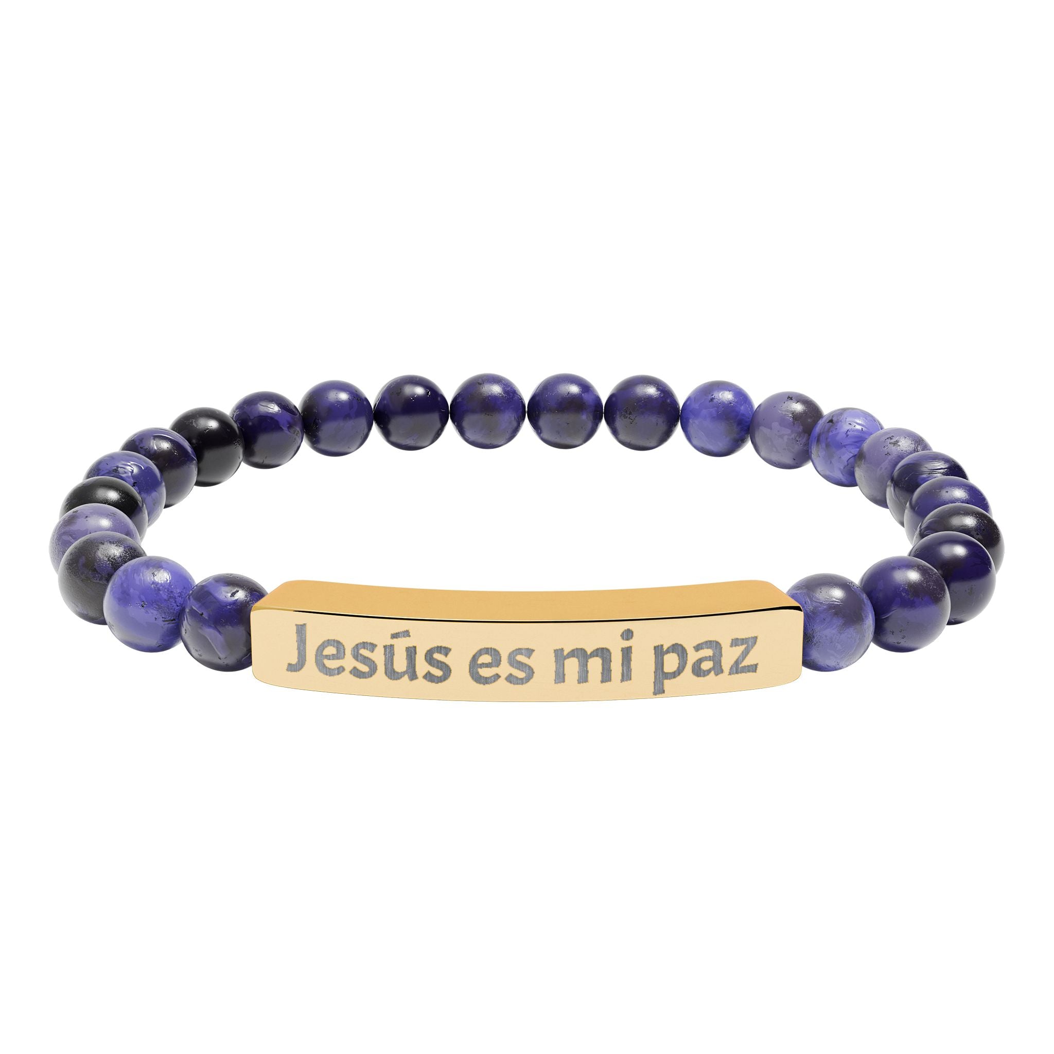 Engraved 'Jesús es mi paz' Natural Stone Bar Bracelet