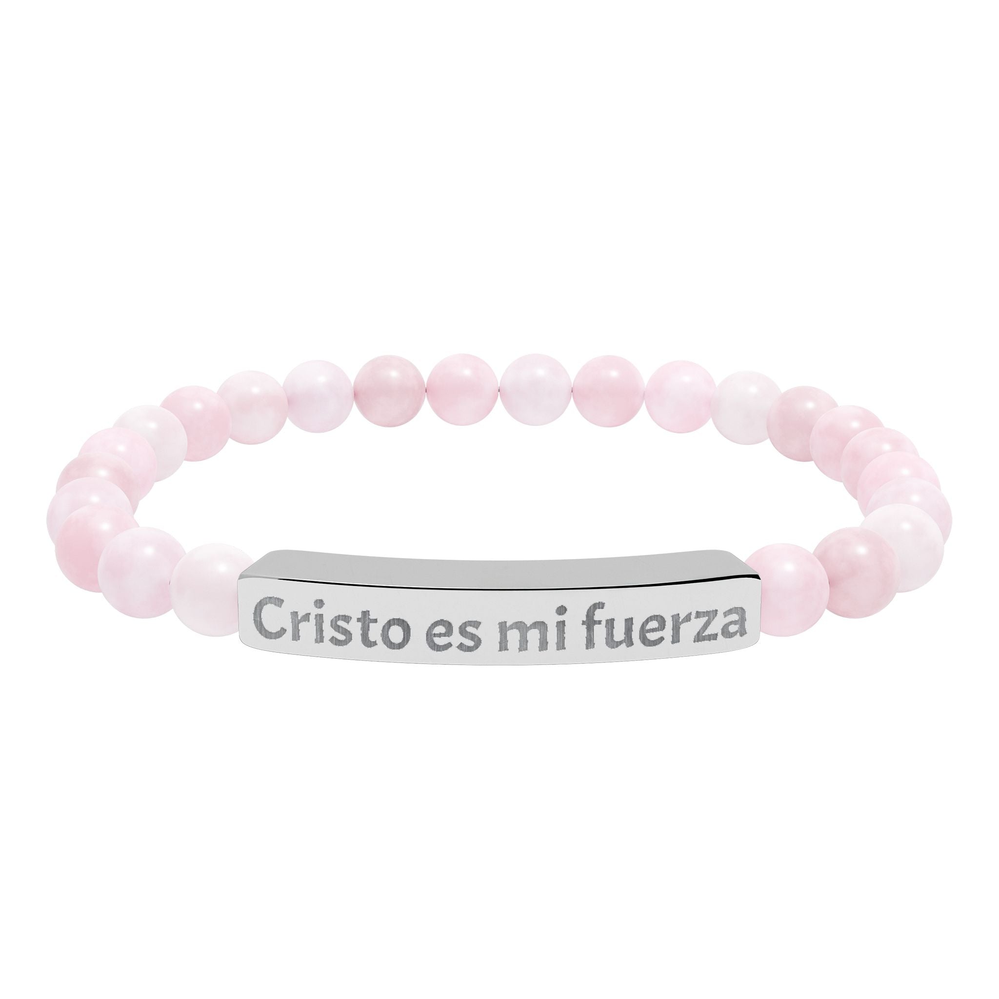 Engraved Natural Stone Bar Bracelet — "Cristo es mi fuerza" Stretch Bracelet