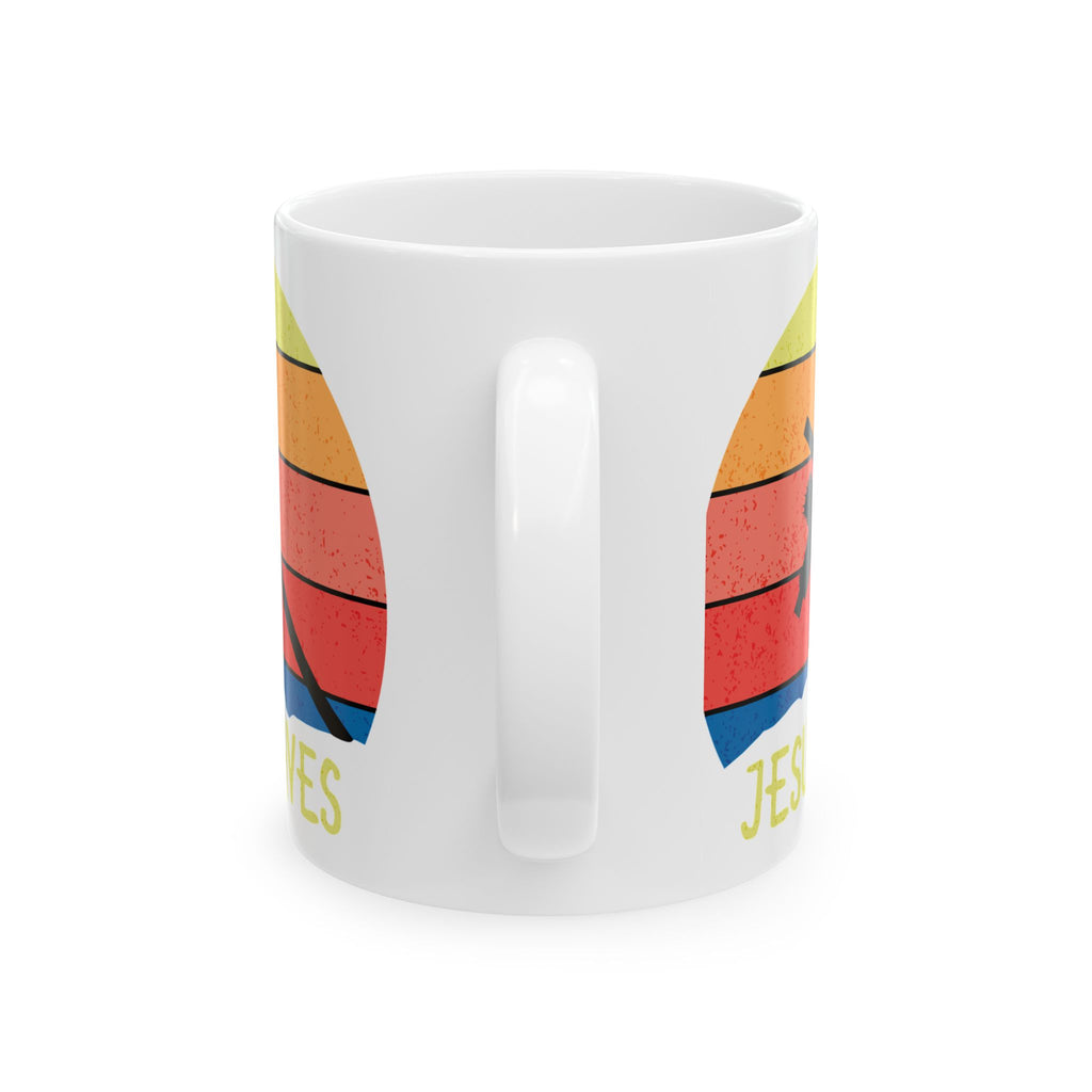 Jesus Saves Mug — Retro Sunset Christian Coffee Cup (11oz, 15oz)