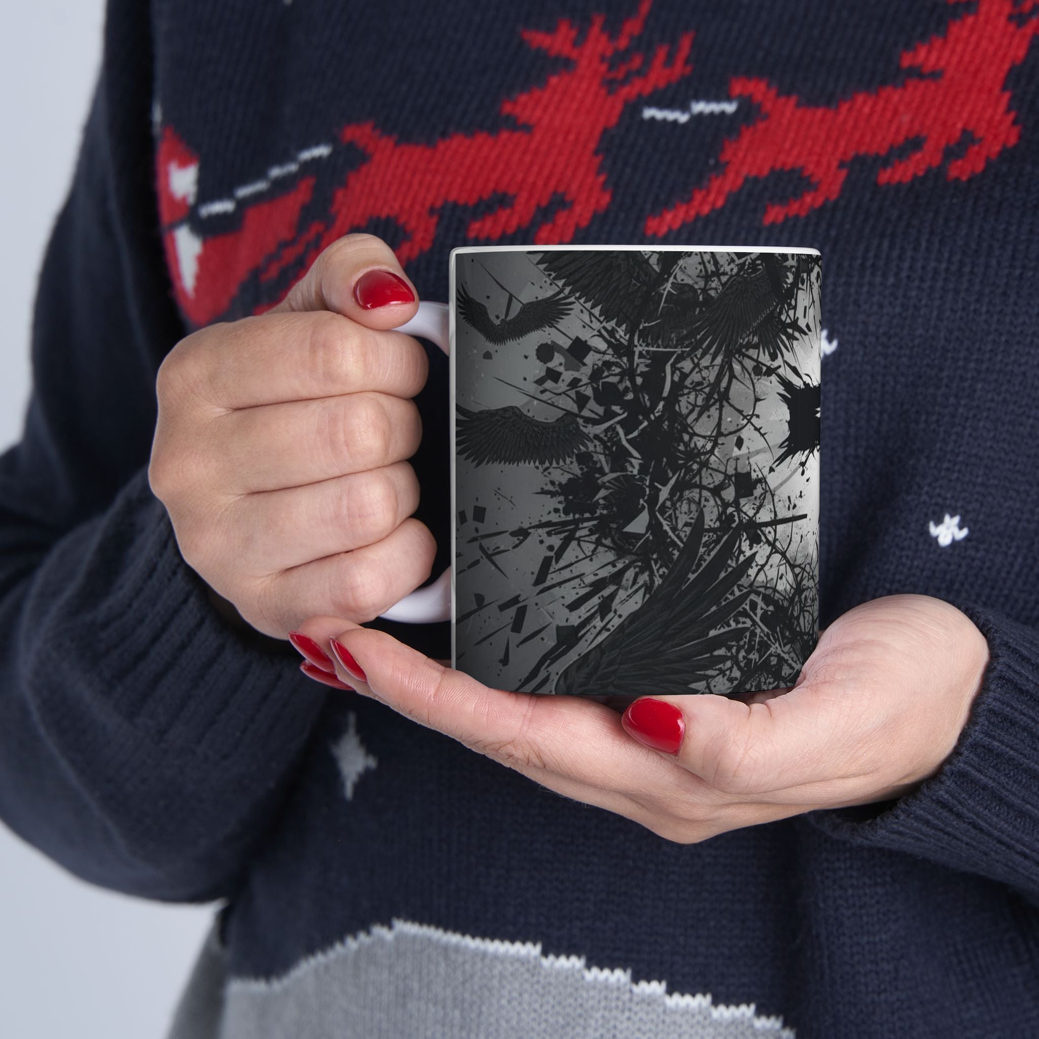 Christian Cross Ceramic Mug — Dark Grunge Faith Design (11oz & 15oz)