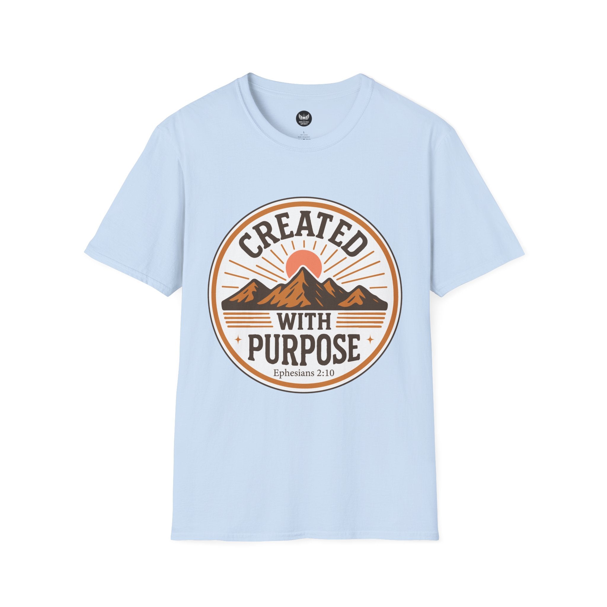Created With Purpose T-Shirt — Christian Faith Mountain Graphic (Ephesians 2:10)