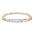Pulsera elástica de piedra natural grabada — "Cristo es mi fuerza"