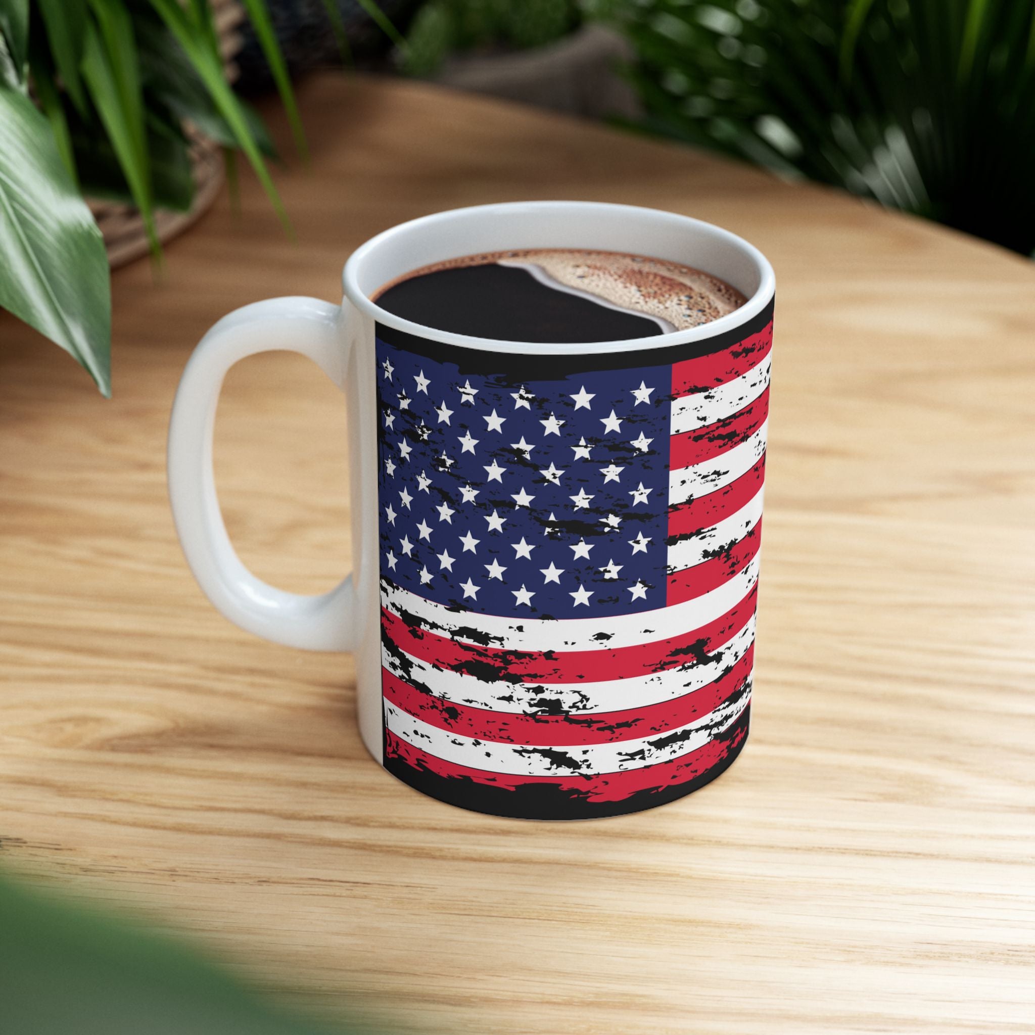 Distressed American Flag Ceramic Mug — Patriotic Coffee Cup (11oz & 15oz)