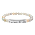 Pulsera de barra de piedra natural grabada — Pulsera espiritual de cuentas "Ve con Cristo"
