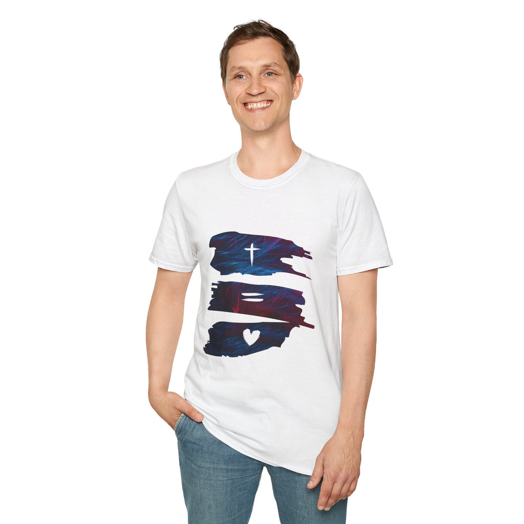 Cross, Equals, Heart shirt | Christian faith brushstroke design T-Shirt