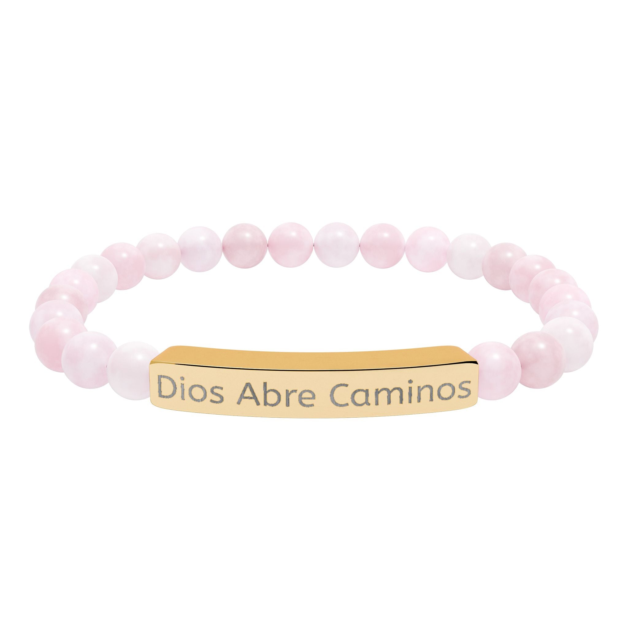 Engraved Natural Stone Stretch Bracelet — "Dios Abre Caminos" Inspirational Bar
