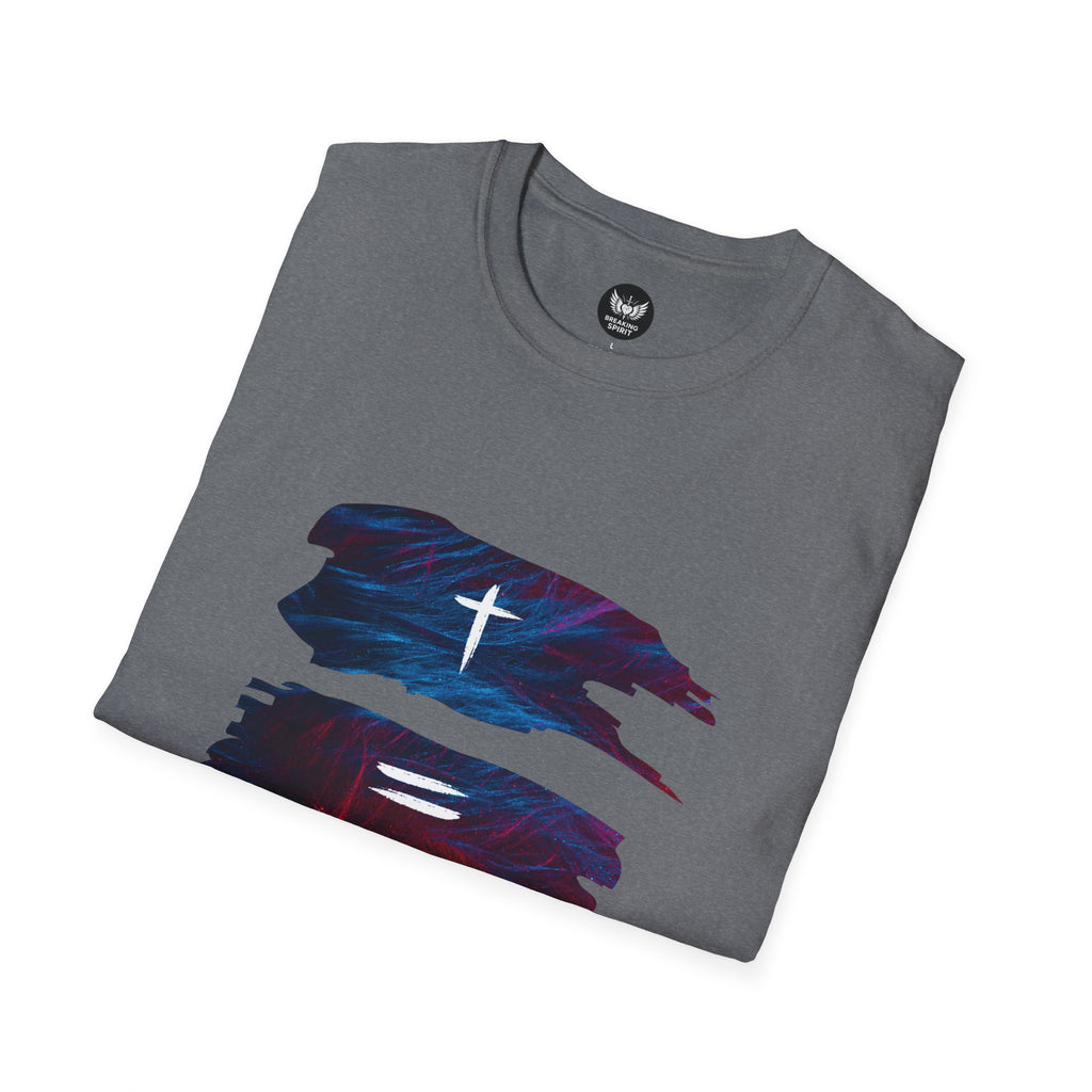 Cross, Equals, Heart shirt | Christian faith brushstroke design T-Shirt