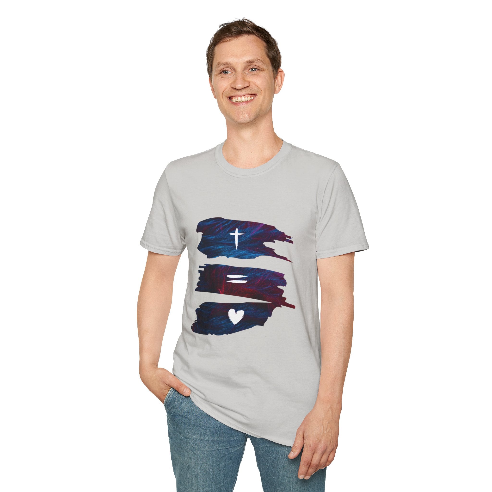 Cross, Equals, Heart shirt | Christian faith brushstroke design T-Shirt