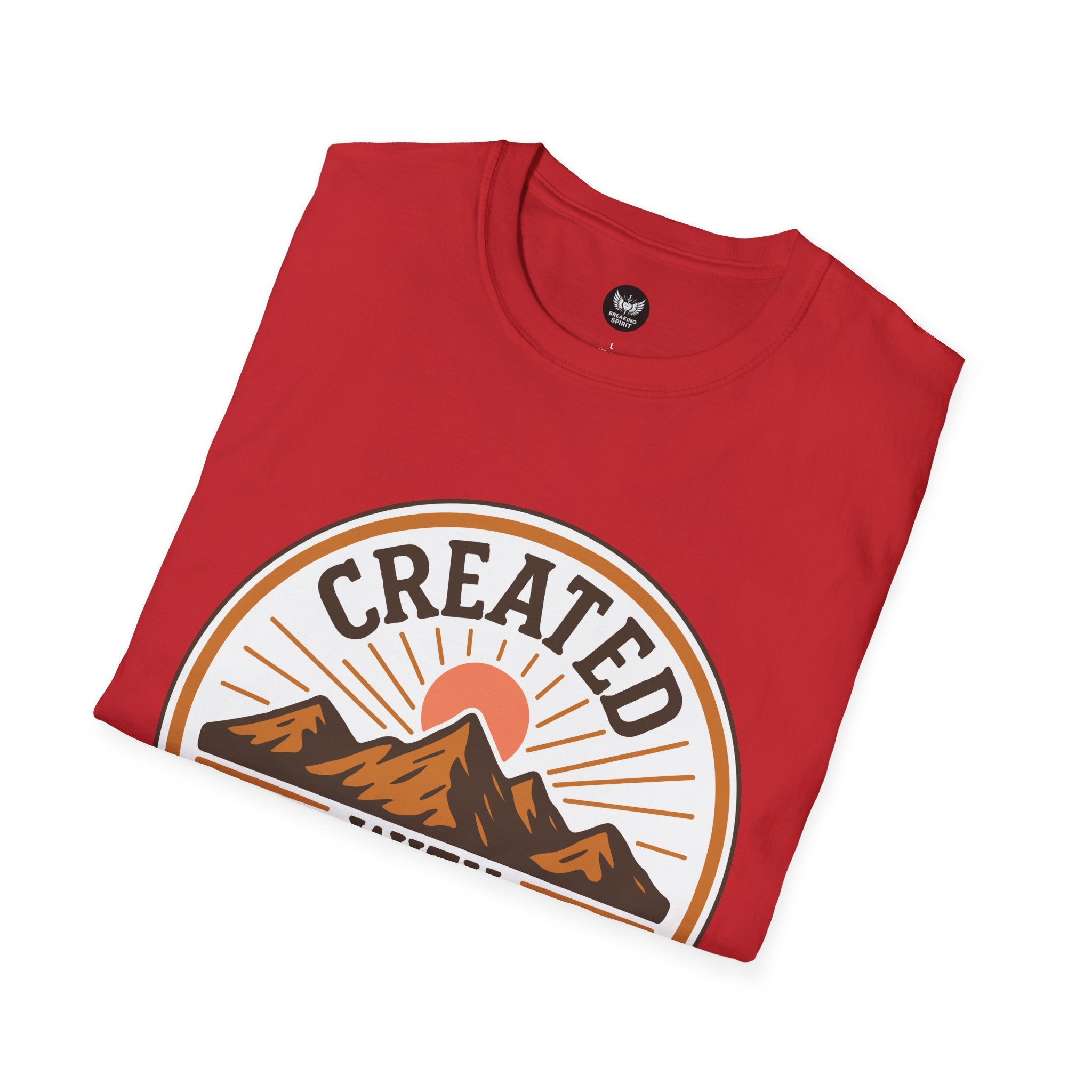 Camiseta Creado con Propósito — Diseño de Montaña de Fe Cristiana (Efesios 2:10)