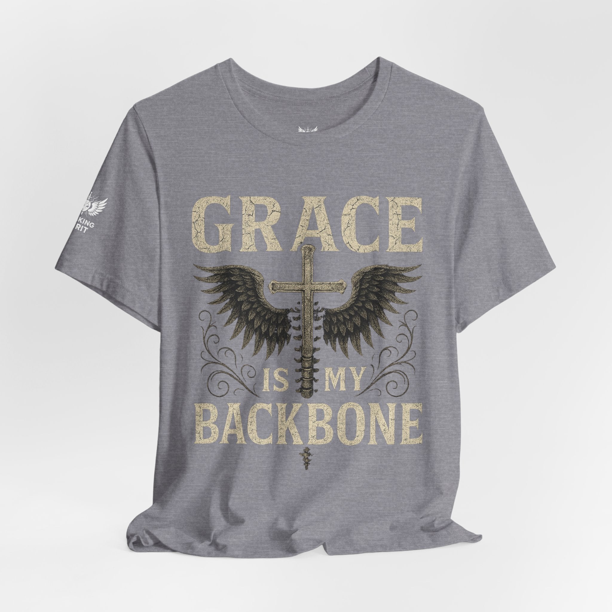 Camiseta "La gracia es mi soporte" | Camiseta de fe cristiana, Cruz vertical desgastada