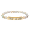 Pulsera elástica de piedra natural Faith is Life | pulsera de barra grabada