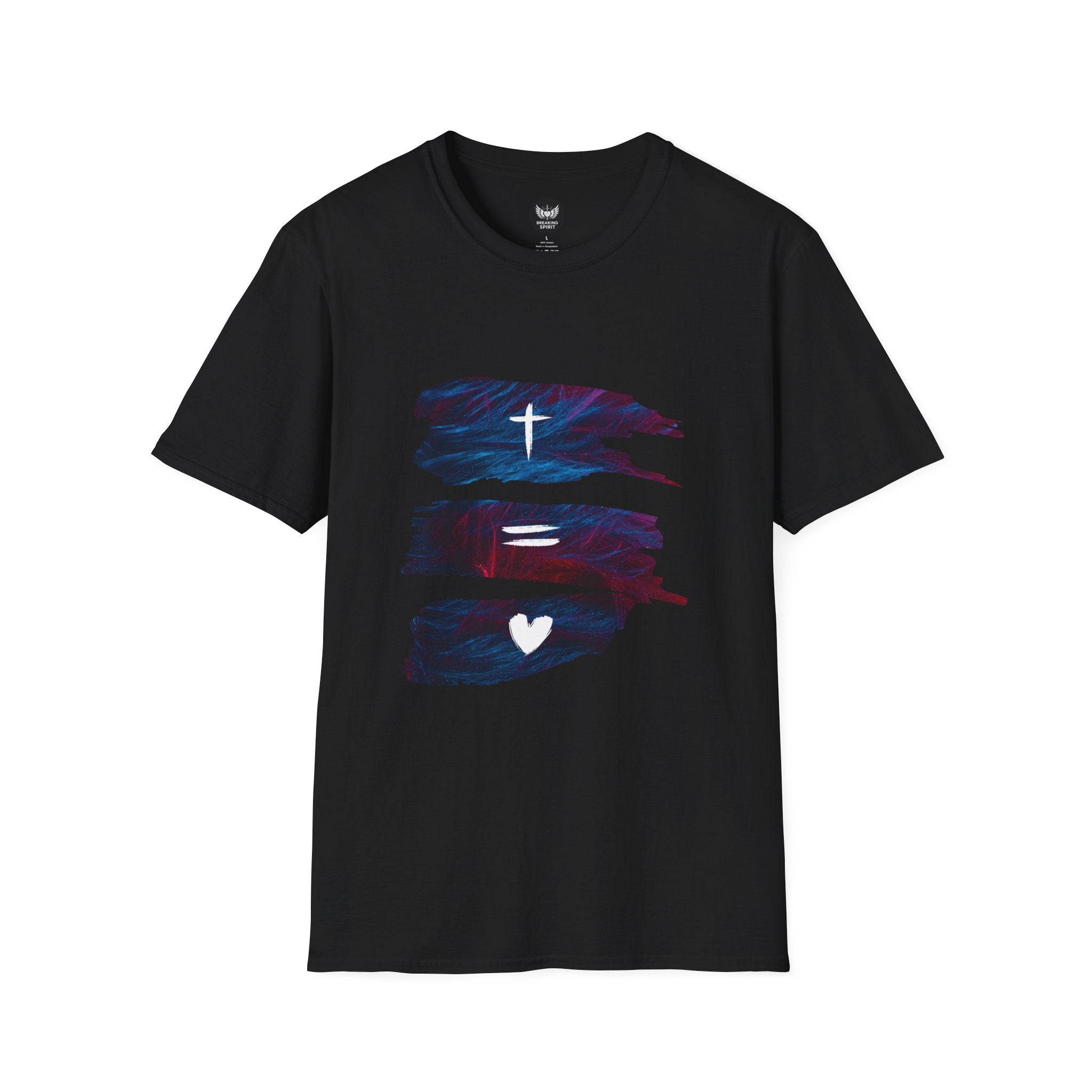 Cross, Equals, Heart shirt | Christian faith brushstroke design T-Shirt