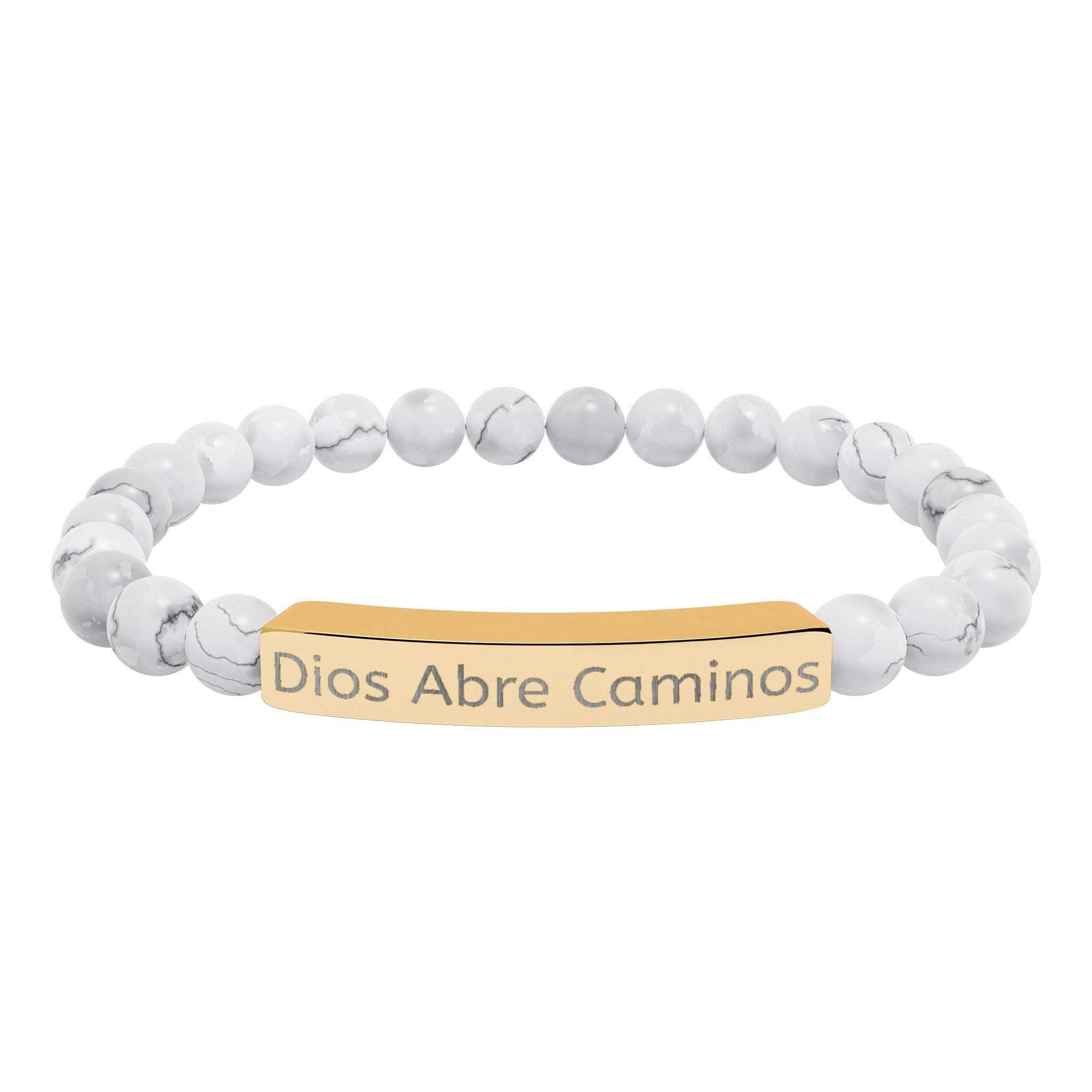 Engraved Natural Stone Stretch Bracelet — "Dios Abre Caminos" Inspirational Bar
