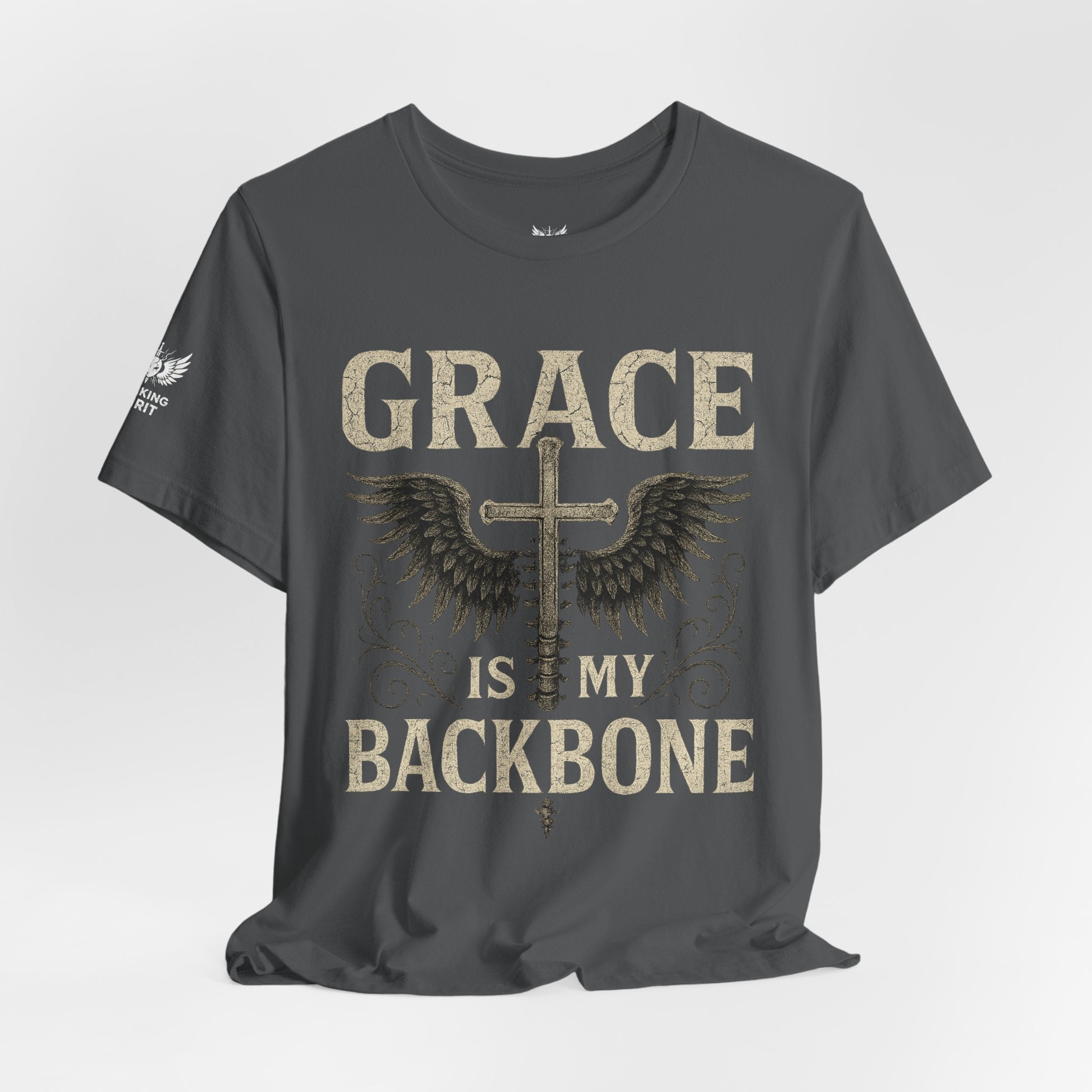 Camiseta "La gracia es mi soporte" | Camiseta de fe cristiana, Cruz vertical desgastada