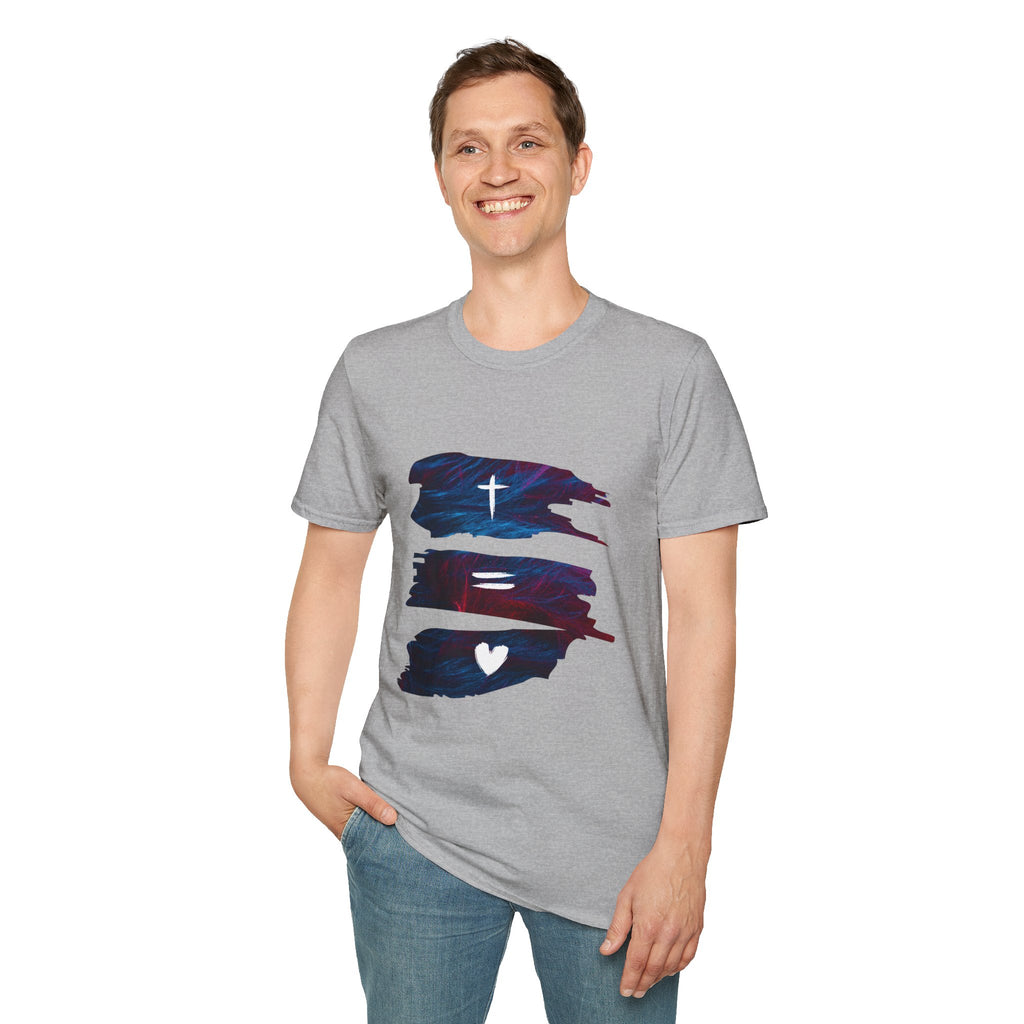 Cross, Equals, Heart shirt | Christian faith brushstroke design T-Shirt