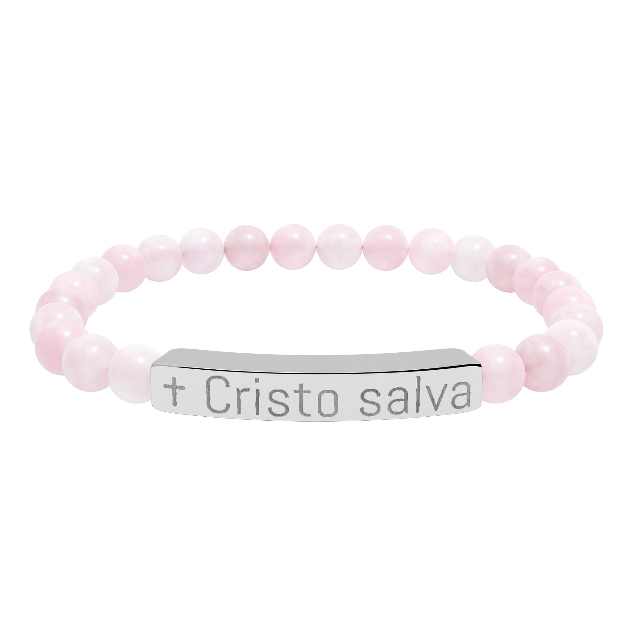 Engraved 'Cristo salva' Natural Stone Stretch Bracelet — Spiritual Beaded Bracelet
