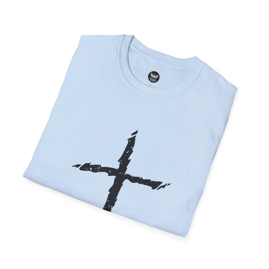 Camiseta Cruzada Pincelada Cristiana — Camiseta Gráfica de Fe Minimalista
