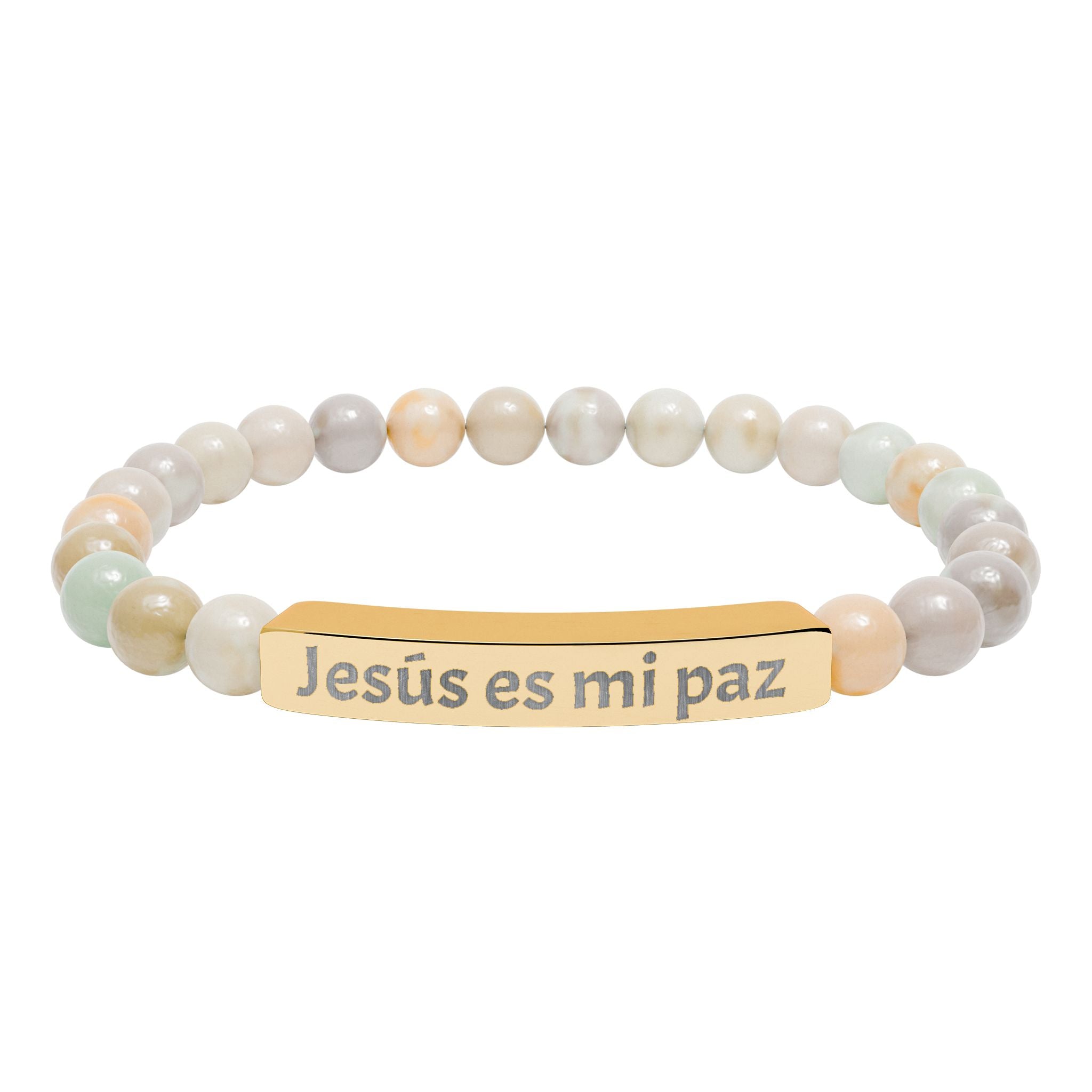 Engraved 'Jesús es mi paz' Natural Stone Bar Bracelet