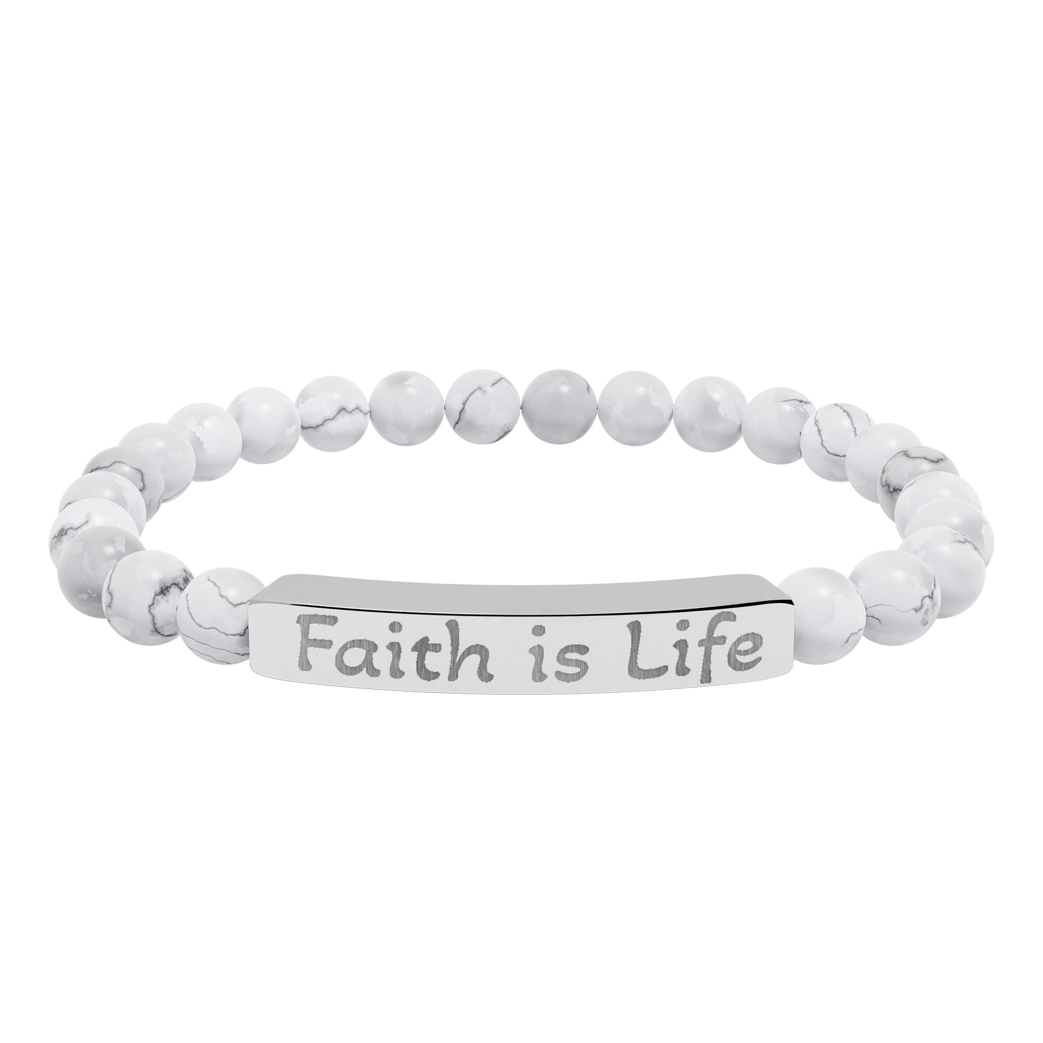 Faith is Life natural stone stretch bracelet | engraved bar bracelet