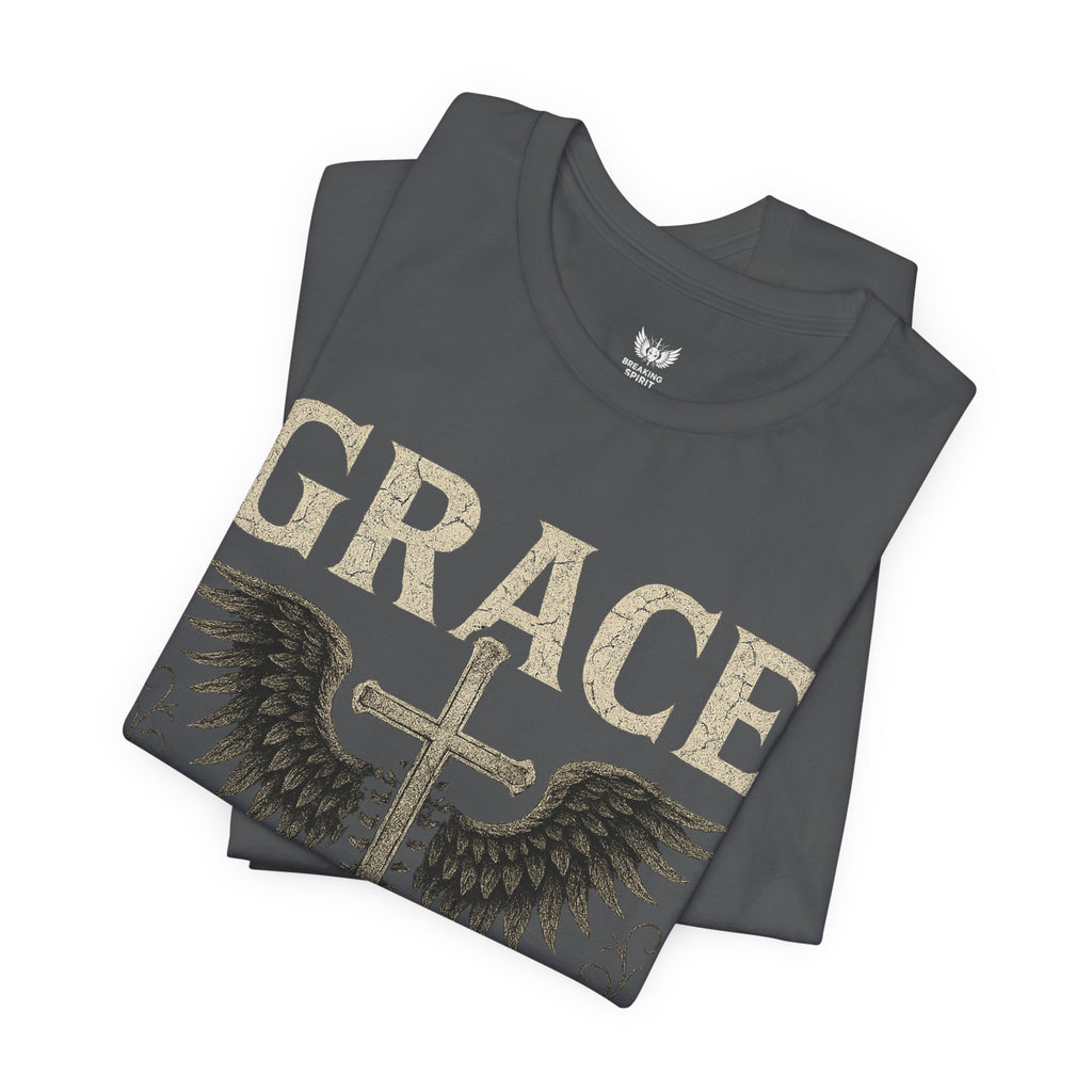 Camiseta "La gracia es mi soporte" | Camiseta de fe cristiana, Cruz vertical desgastada
