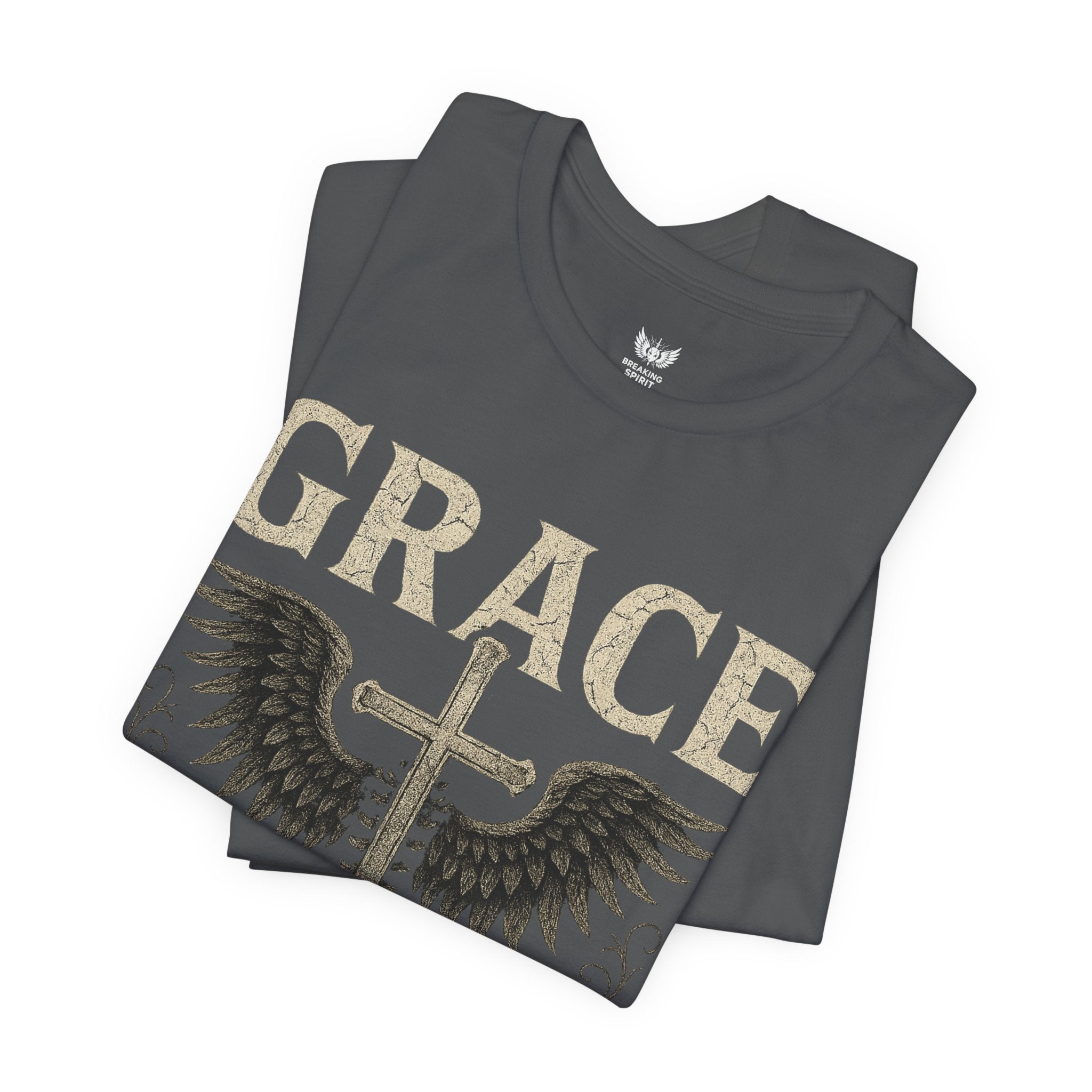 Camiseta "La gracia es mi soporte" | Camiseta de fe cristiana, Cruz vertical desgastada