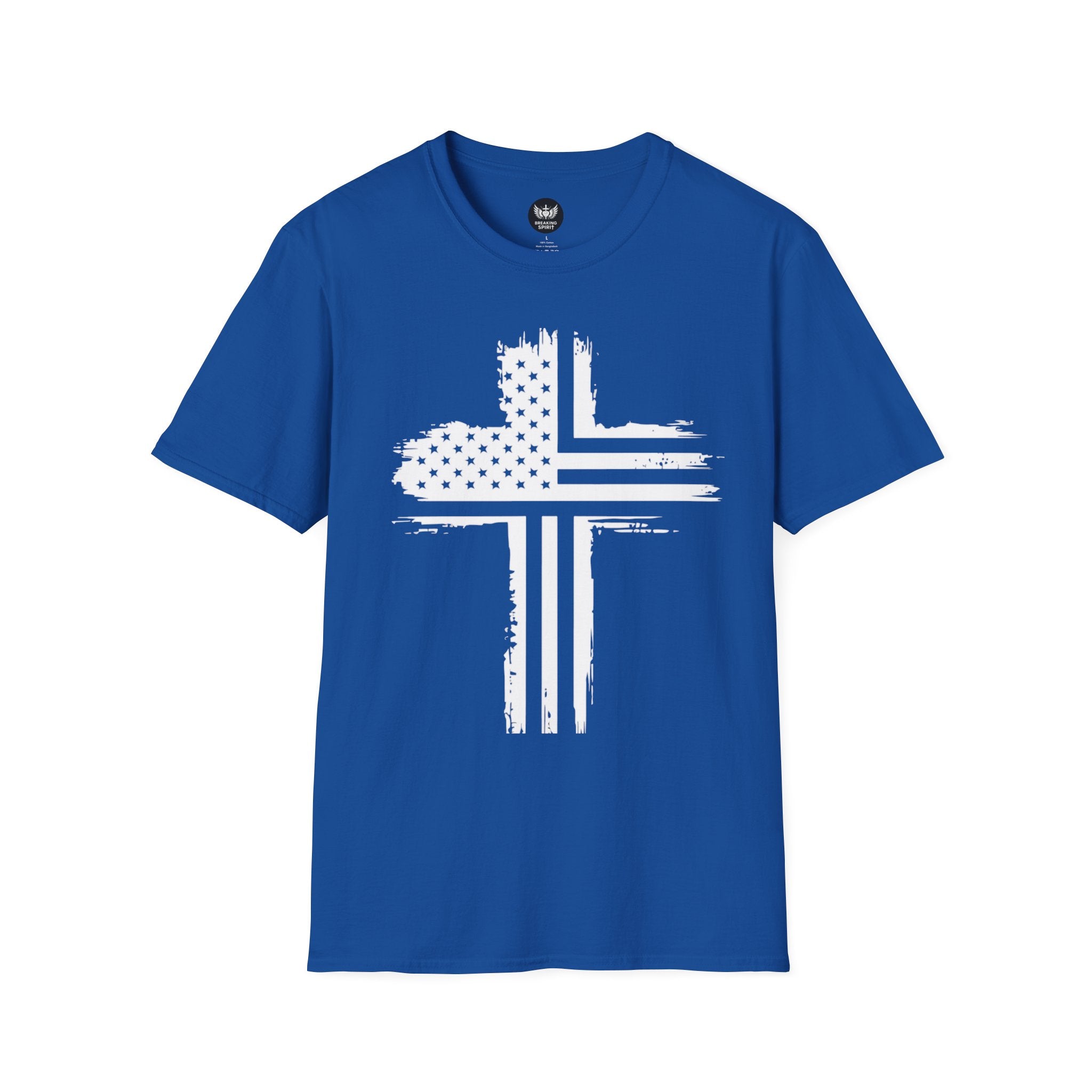 Patriotic Cross T-Shirt — Distressed American Flag Christian Tee