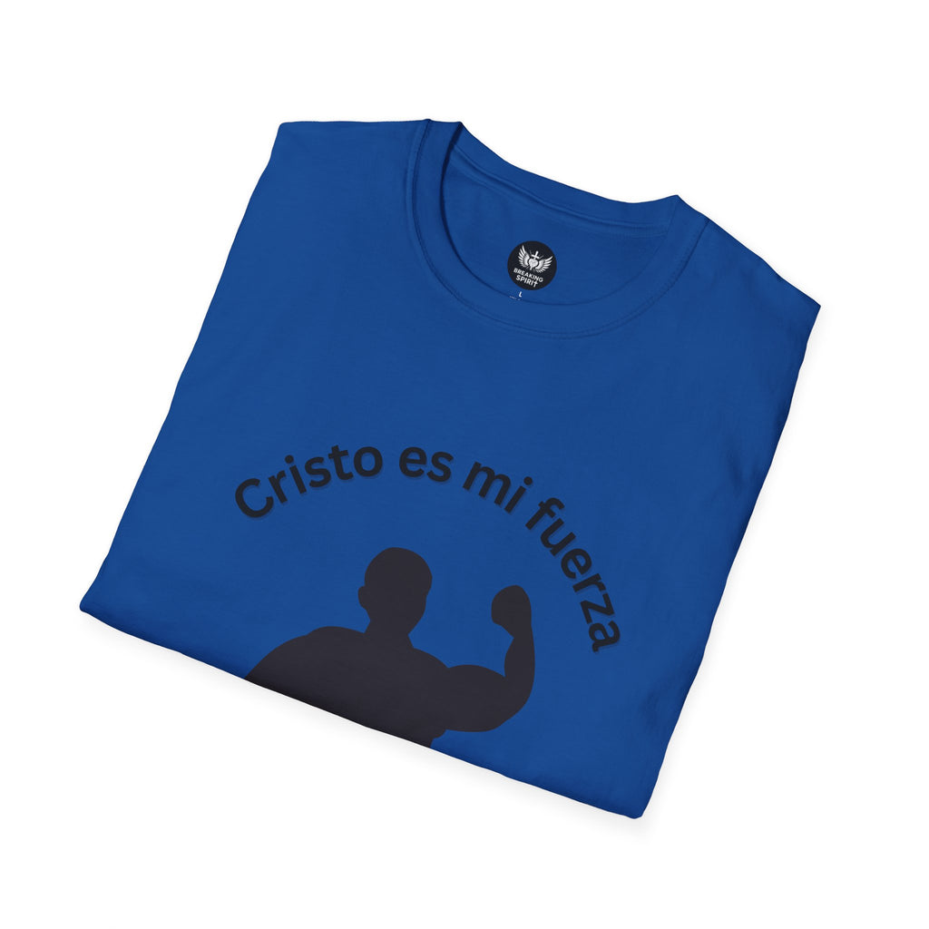 Camiseta Cristo Es Mi Fuerza — Camiseta cristiana en español con silueta de hombre fuerte