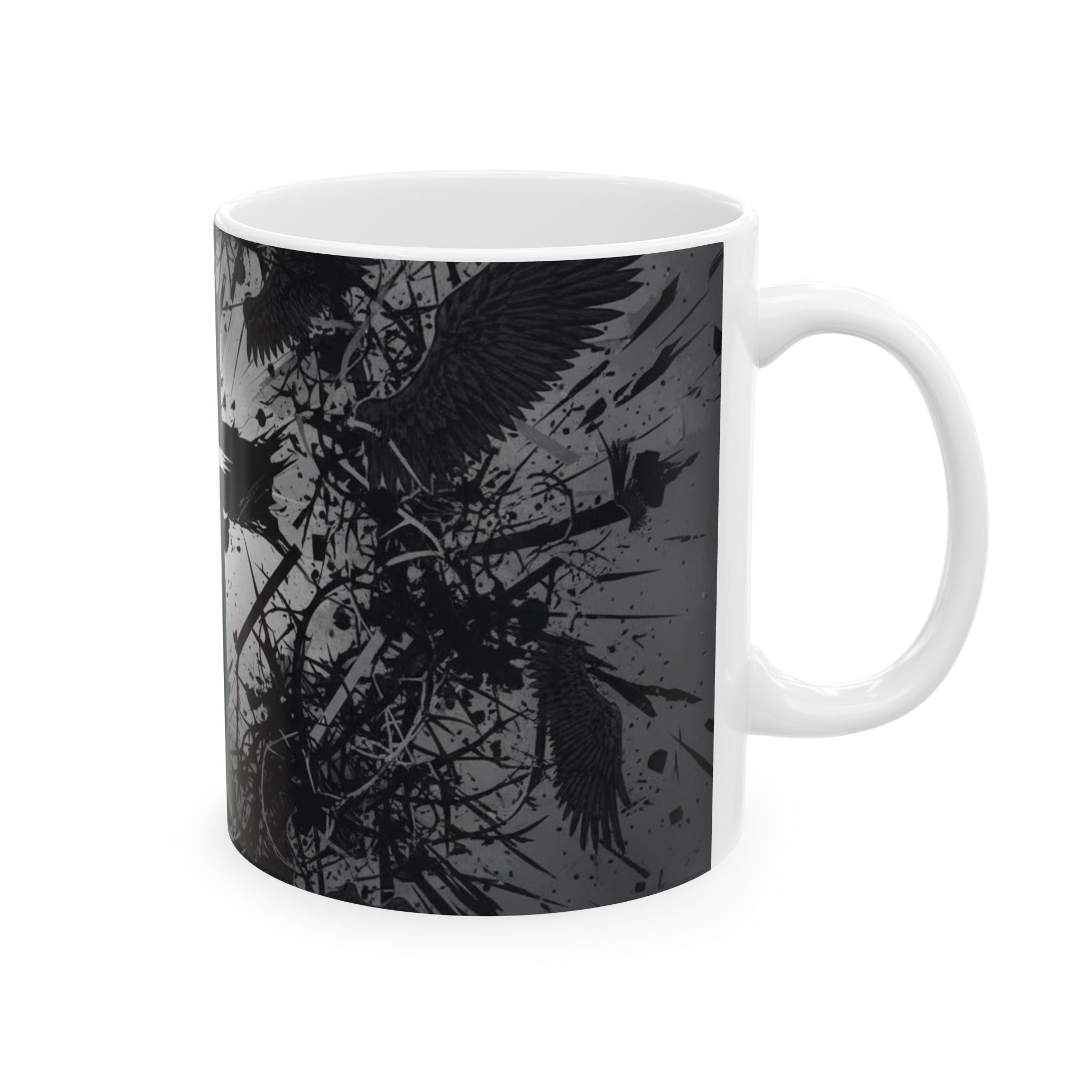 Christian Cross Ceramic Mug — Dark Grunge Faith Design (11oz & 15oz)
