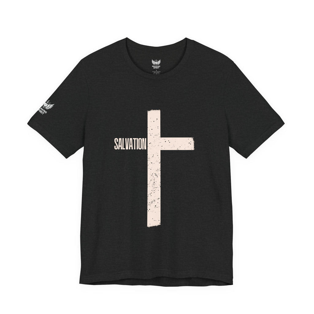 Copia de la camiseta con cruz de la salvación | Camiseta con fe cristiana, cruz vertical desgastada