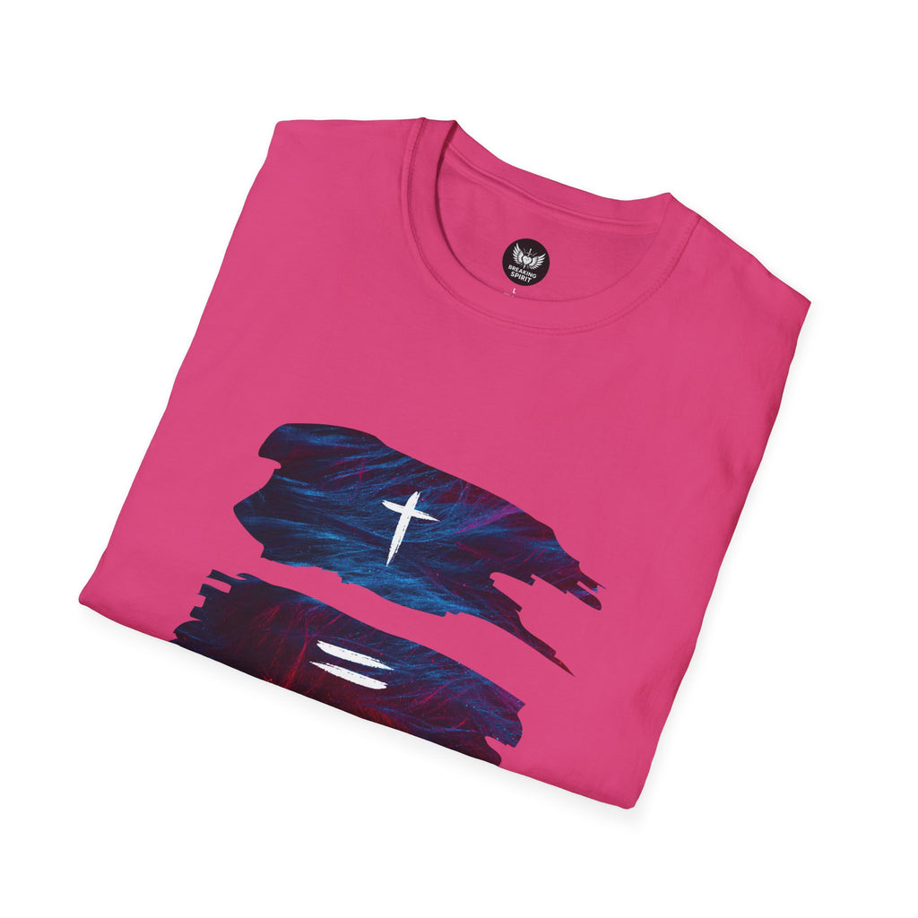 Cross, Equals, Heart shirt | Christian faith brushstroke design T-Shirt