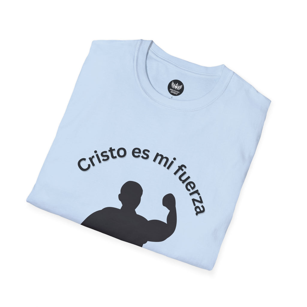 Camiseta Cristo Es Mi Fuerza — Camiseta cristiana en español con silueta de hombre fuerte
