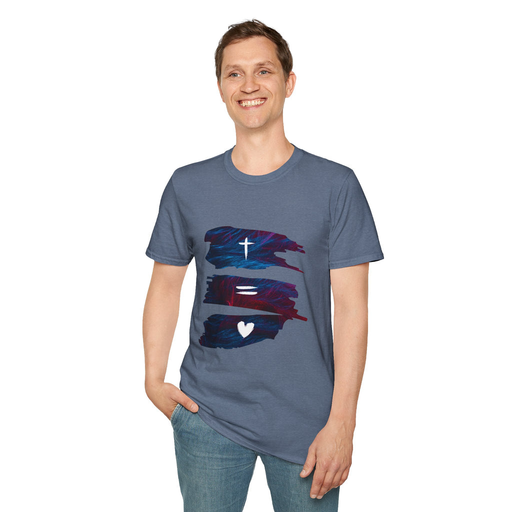 Cross, Equals, Heart shirt | Christian faith brushstroke design T-Shirt