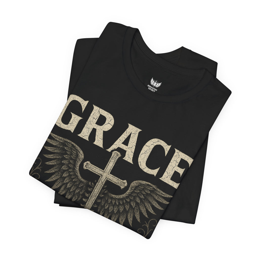 Camiseta "La gracia es mi soporte" | Camiseta de fe cristiana, Cruz vertical desgastada