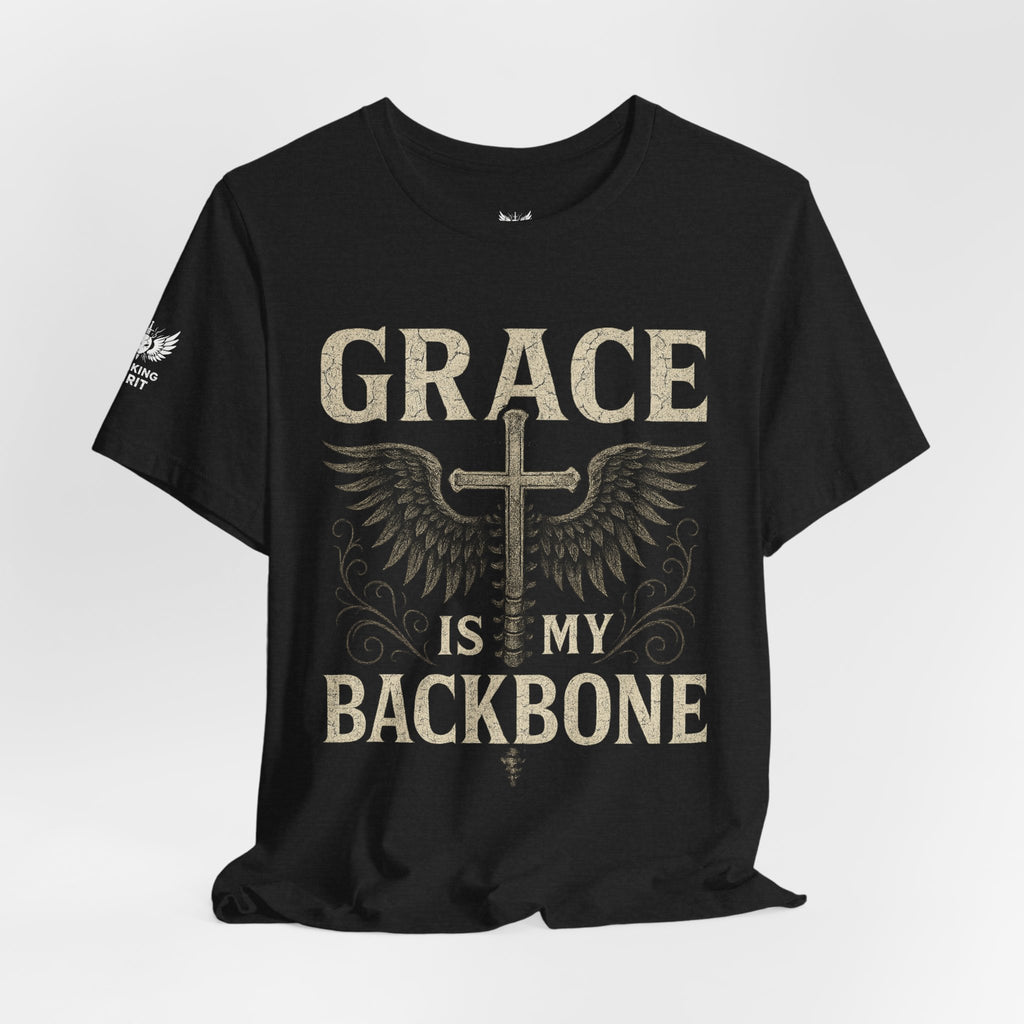 Camiseta "La gracia es mi soporte" | Camiseta de fe cristiana, Cruz vertical desgastada
