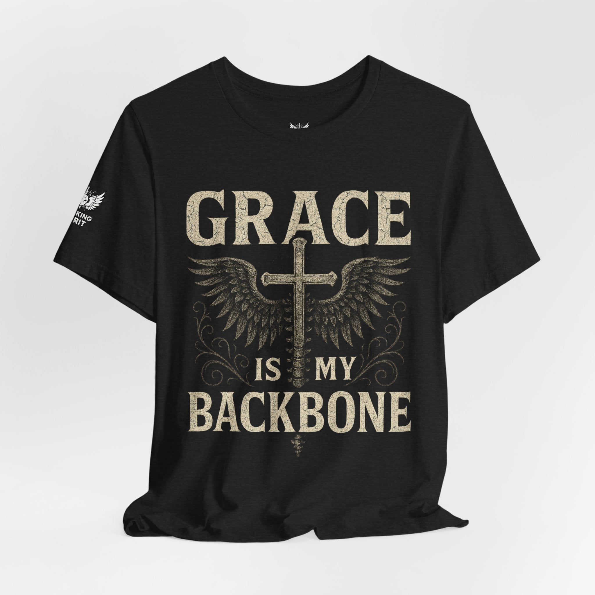 Camiseta "La gracia es mi soporte" | Camiseta de fe cristiana, Cruz vertical desgastada