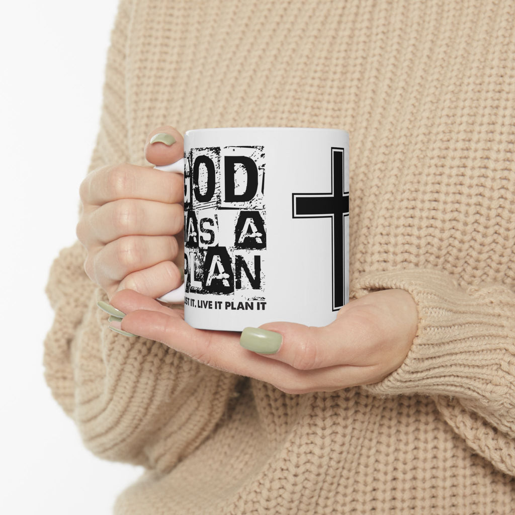 Faith Cross Ceramic Mug — "God Has a Plan" Inspirational Coffee Cup (11oz/15oz)