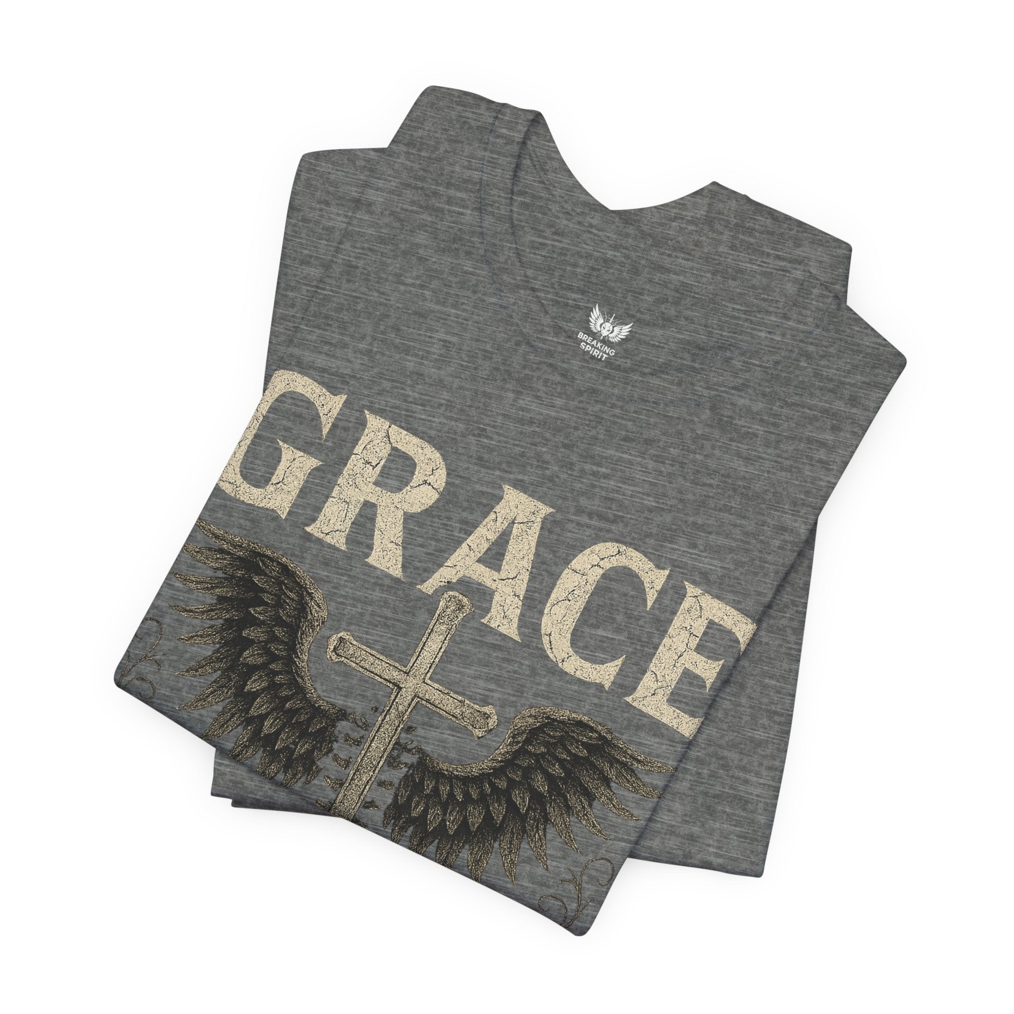Camiseta "La gracia es mi soporte" | Camiseta de fe cristiana, Cruz vertical desgastada